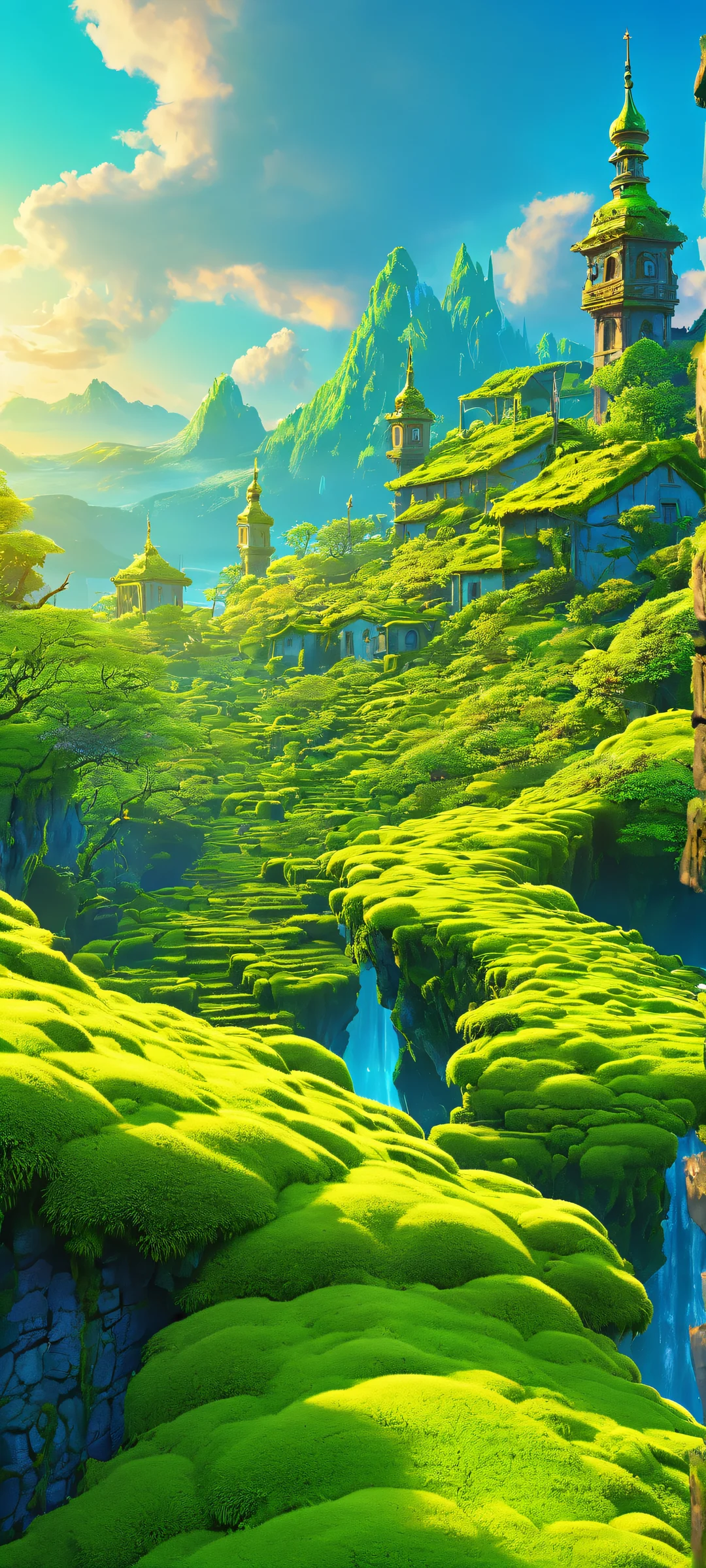 Breathtaking glowing moss and ruined cityscape on iPhone/Android