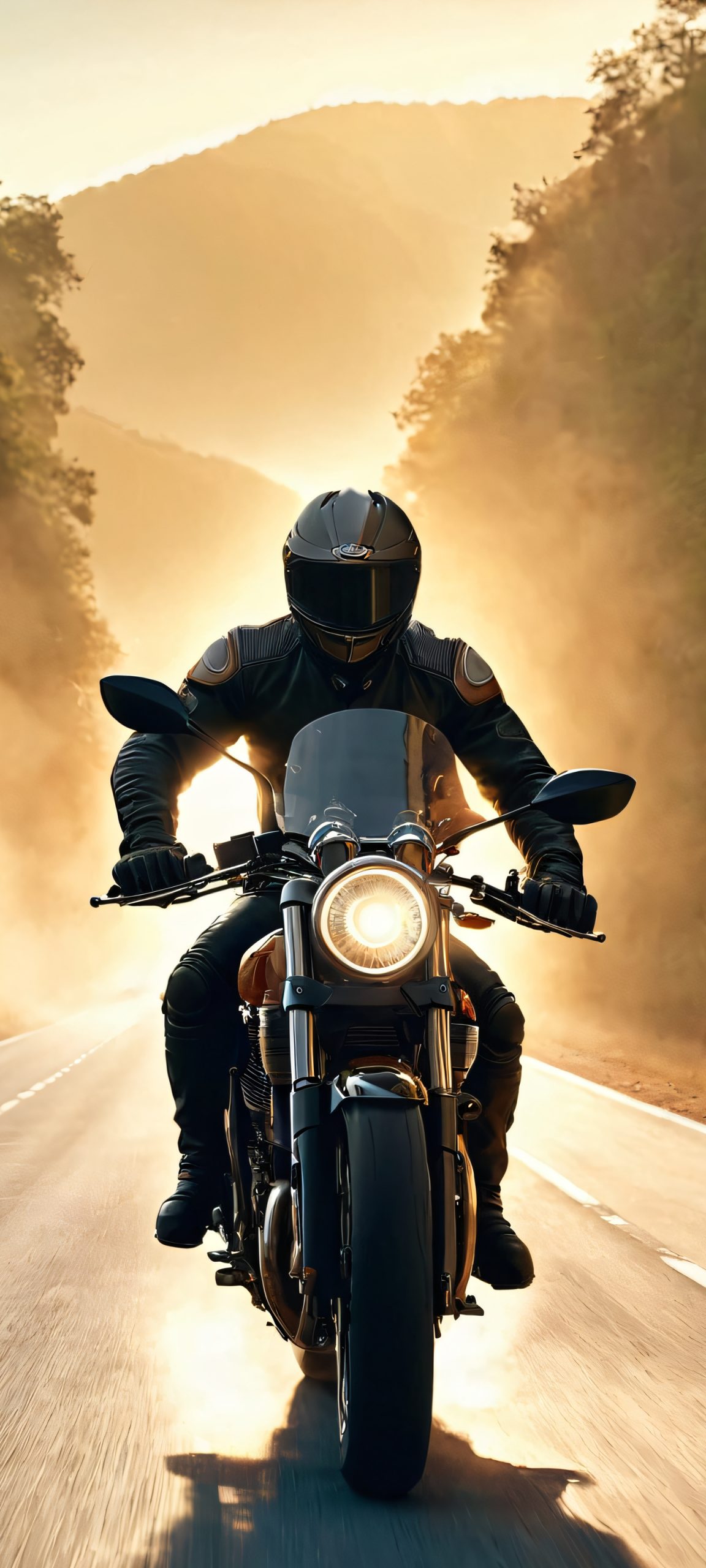 A thrilling motorcycle ride on a winding road, perfectly optimized for iPhone and Android home screens.