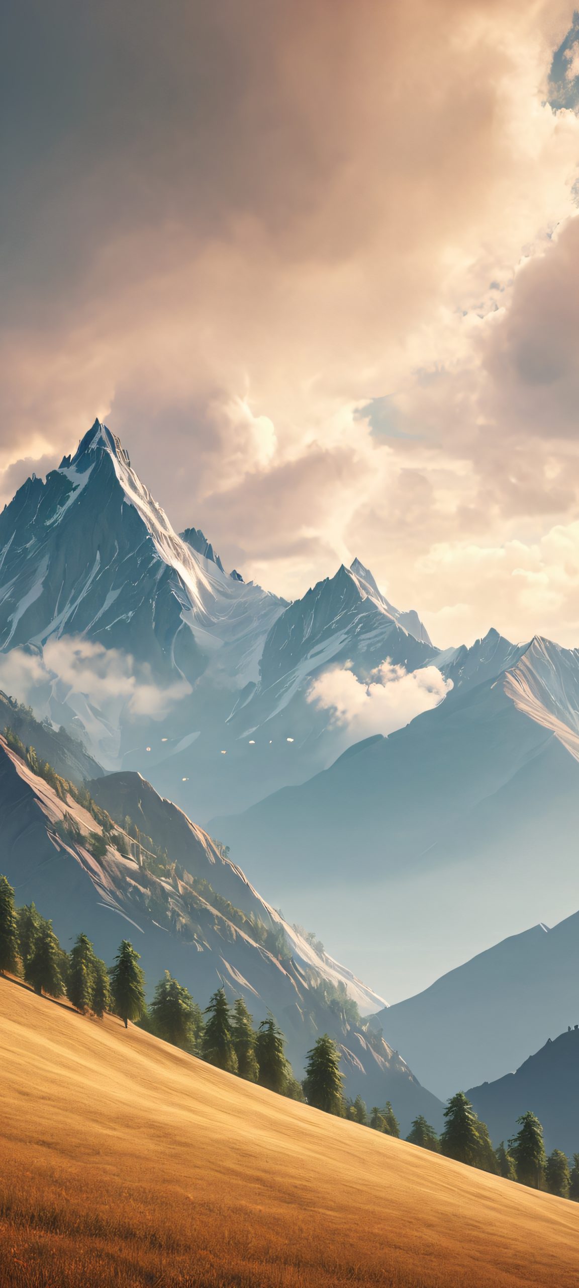 Breathtaking mountain range landscape with soft overcast skies, perfectly optimized for iPhone and Android devices.
