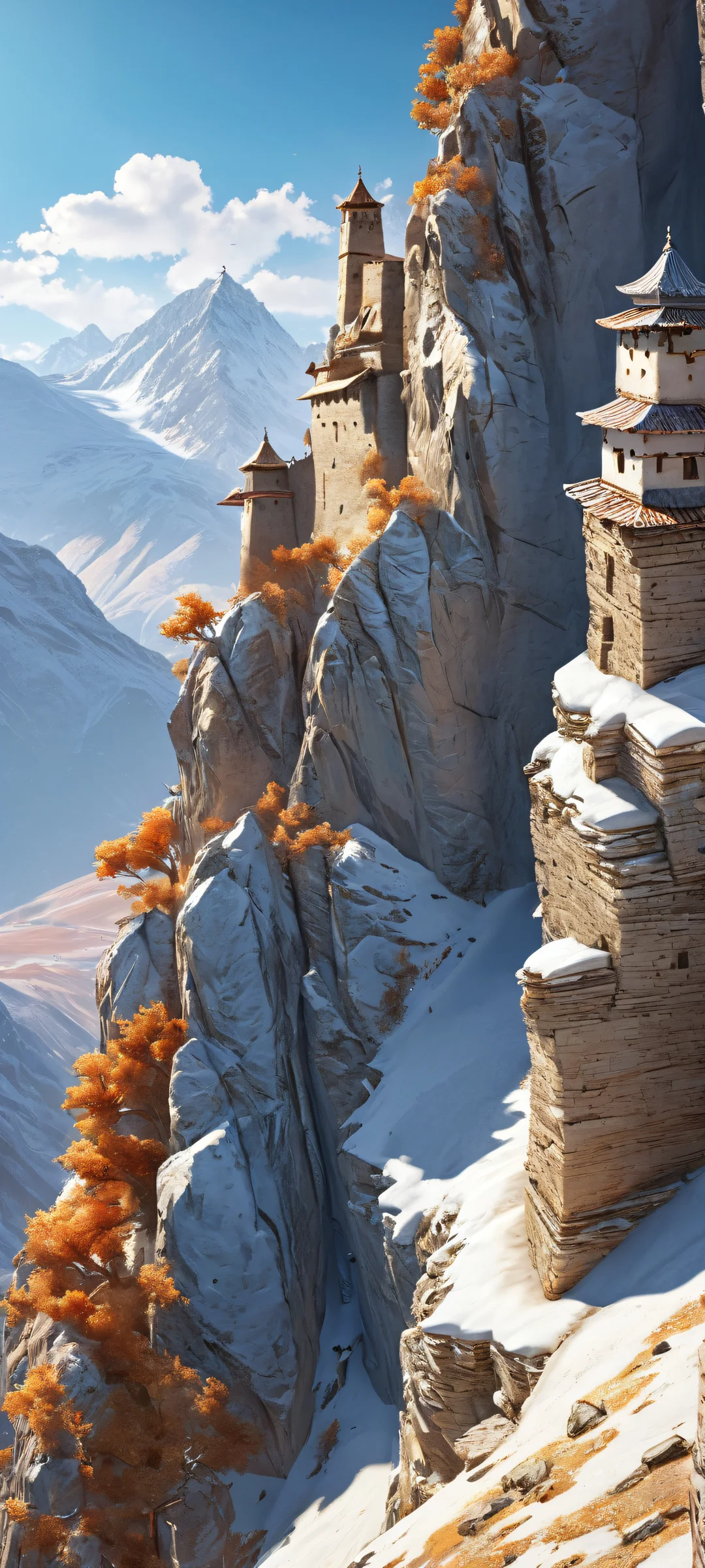 Condor nests amidst ancient mountain pass fortress remains, optimized for iPhone and Android home screens