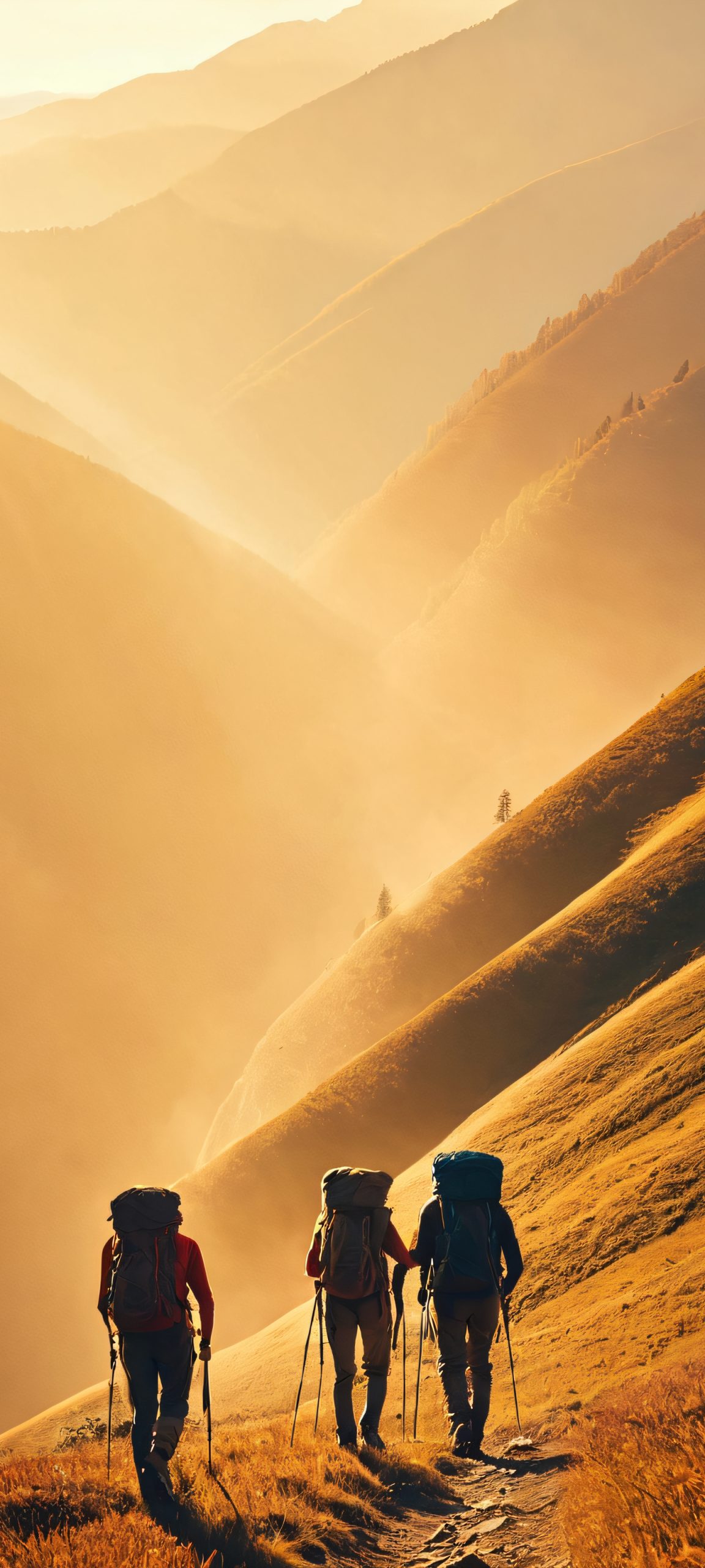 A serene scene of hikers on a mountain summit, perfectly optimized for iPhone and Android devices.