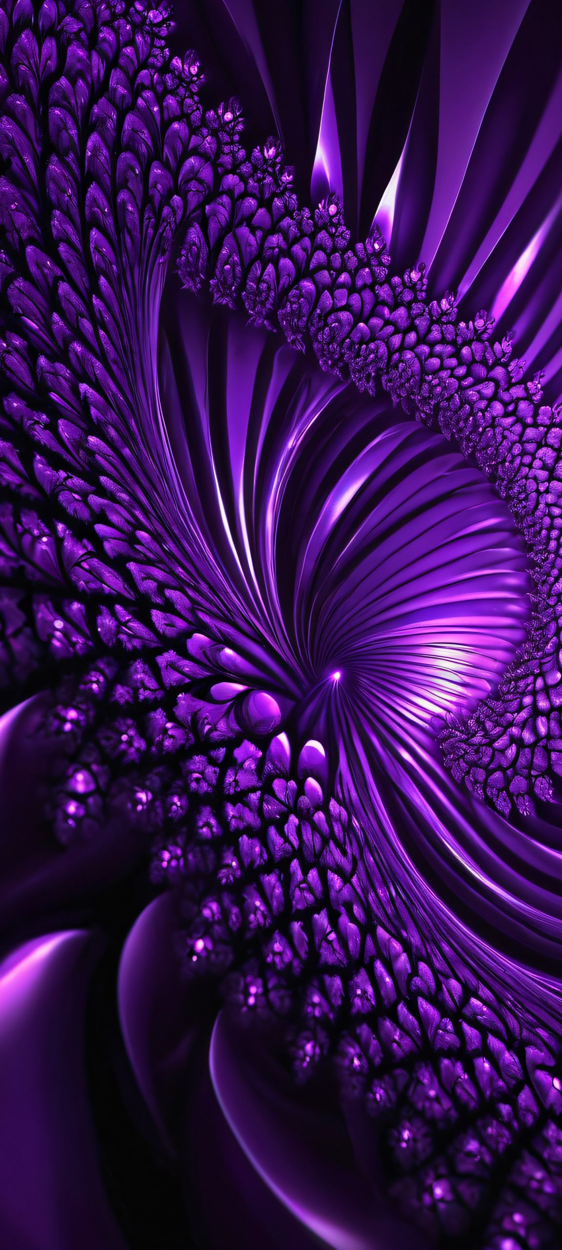 iPhone and Android wallpaper featuring breathtaking fractals in shades of purple and black, perfect for a dark and mysterious home screen.
