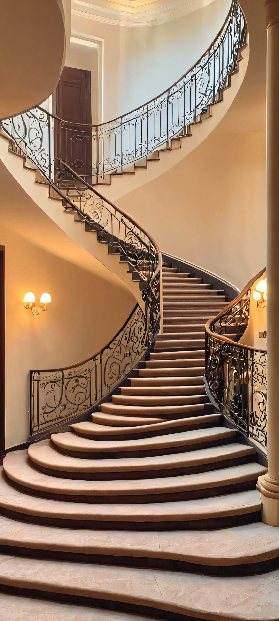 Indoor staircase wallpaper for iPhone and Android devices, featuring moody and dim lighting, perfect for mystery lovers