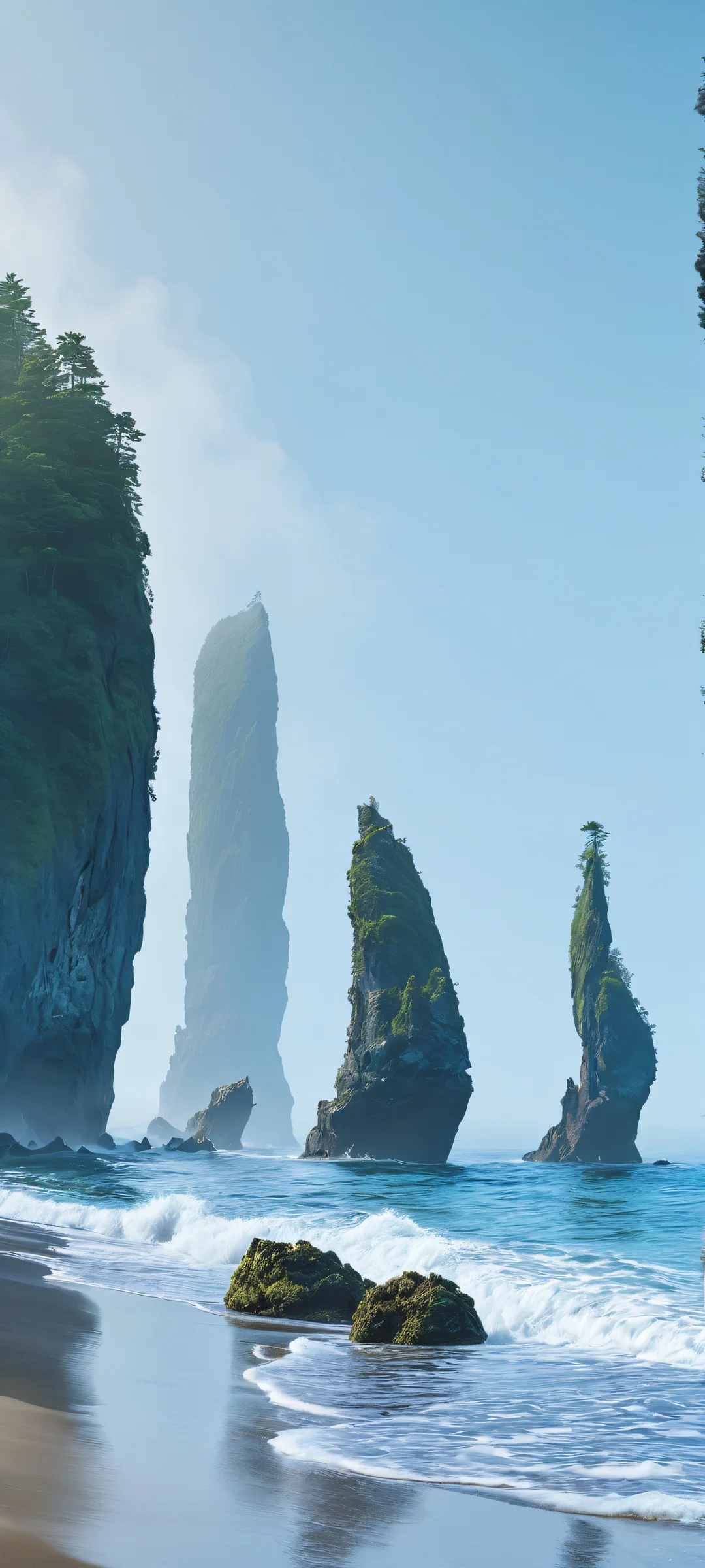 iPhone and Android users, set your home screen free with this breathtaking illustration of sea stacks on a foggy beach. Perfectly optimized for iPhone, Samsung Galaxy, and Android devices.
