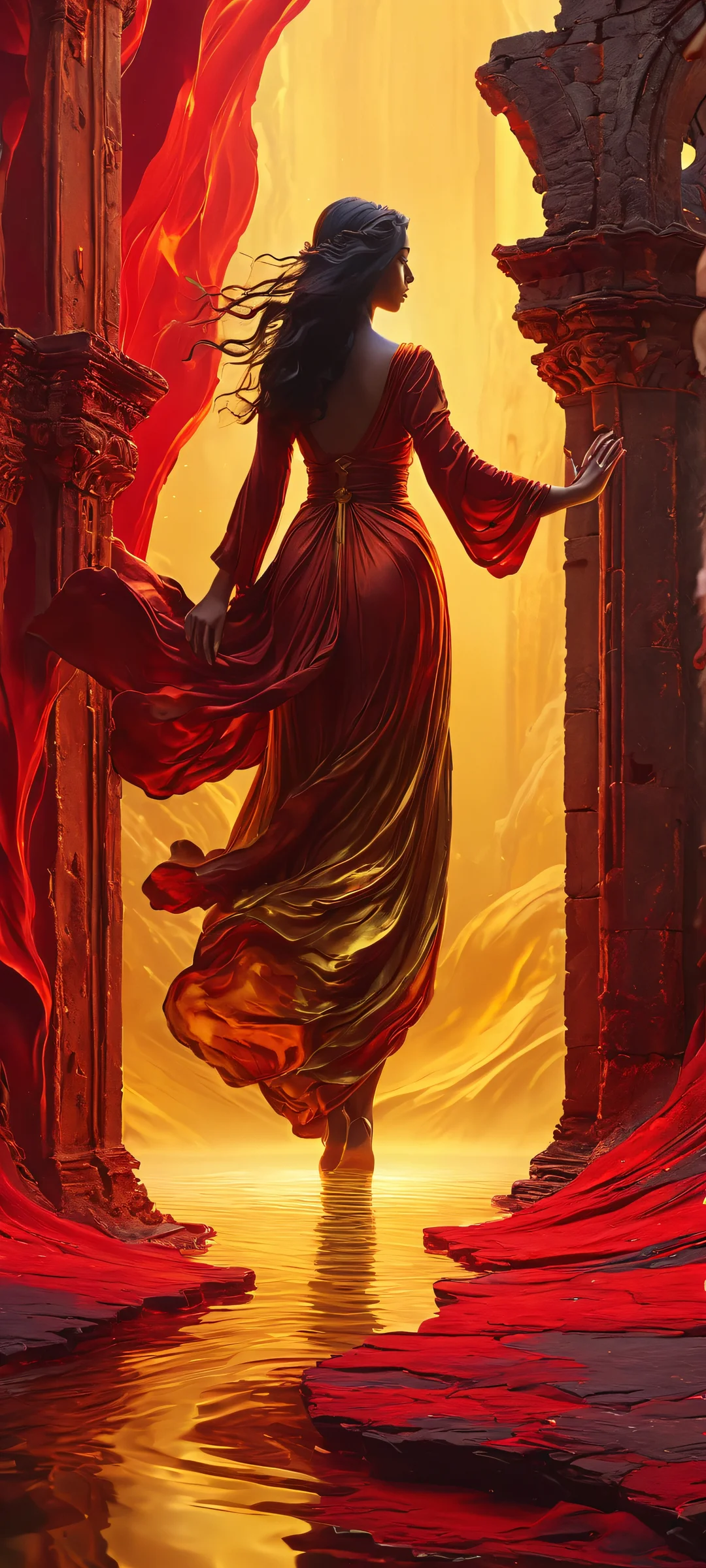 iPhone and Android user's haven! Discover this breathtaking Mystic Figure, surrounded by the ruins of a dark castle, immersed in a warm golden glow. Perfectly optimized for your mobile phone home screen.