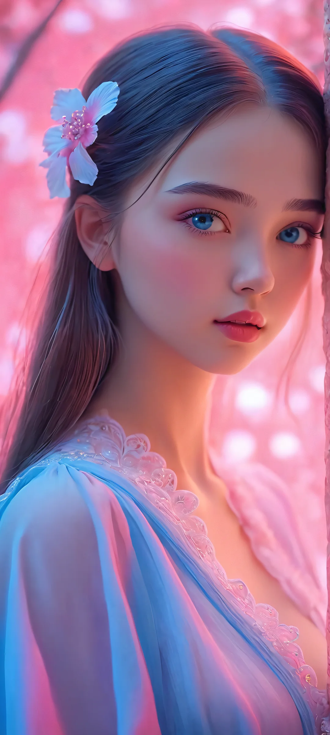 A mystical maiden surrounded by soft blue and pink hues, perfectly optimized for iPhone, Samsung Galaxy, and Android home screens.