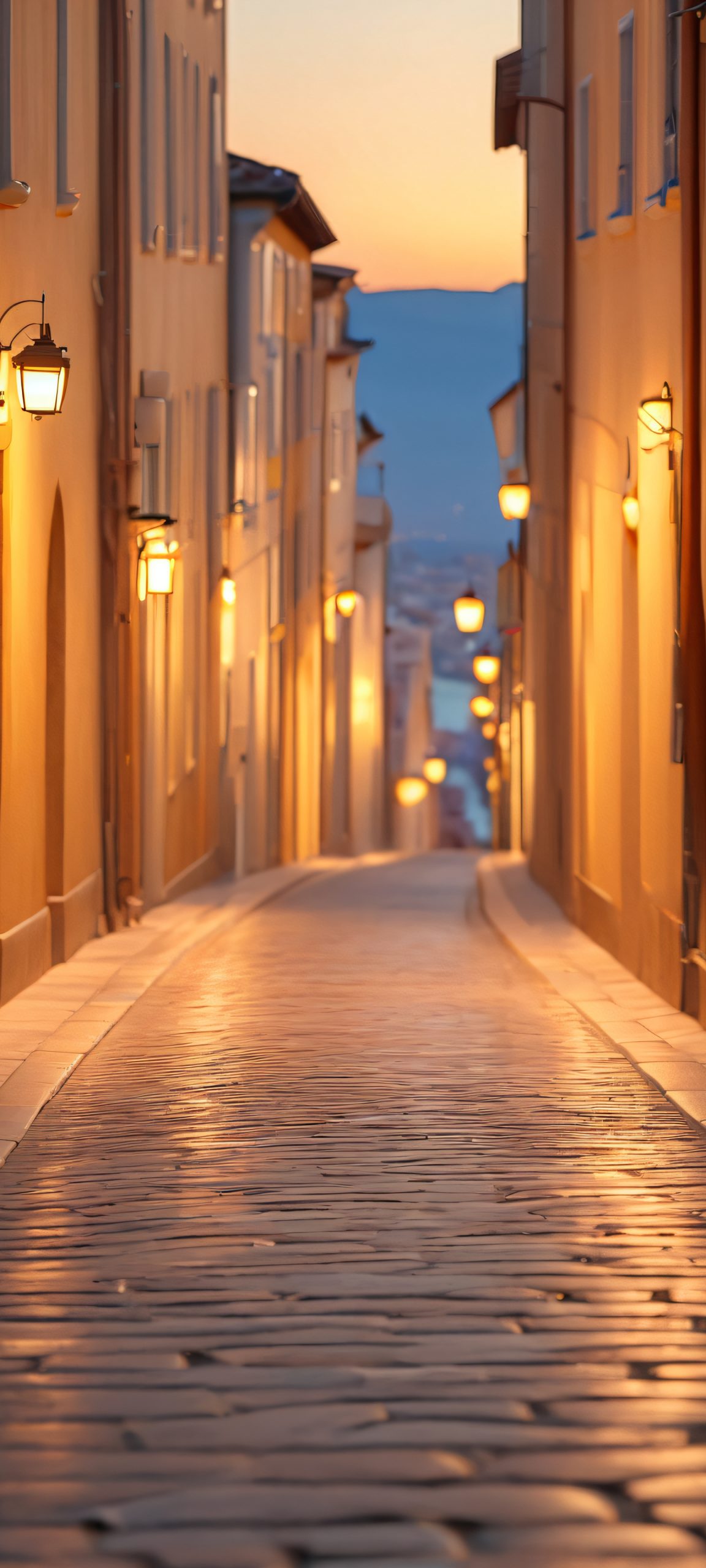 narrow street evening glow scaled