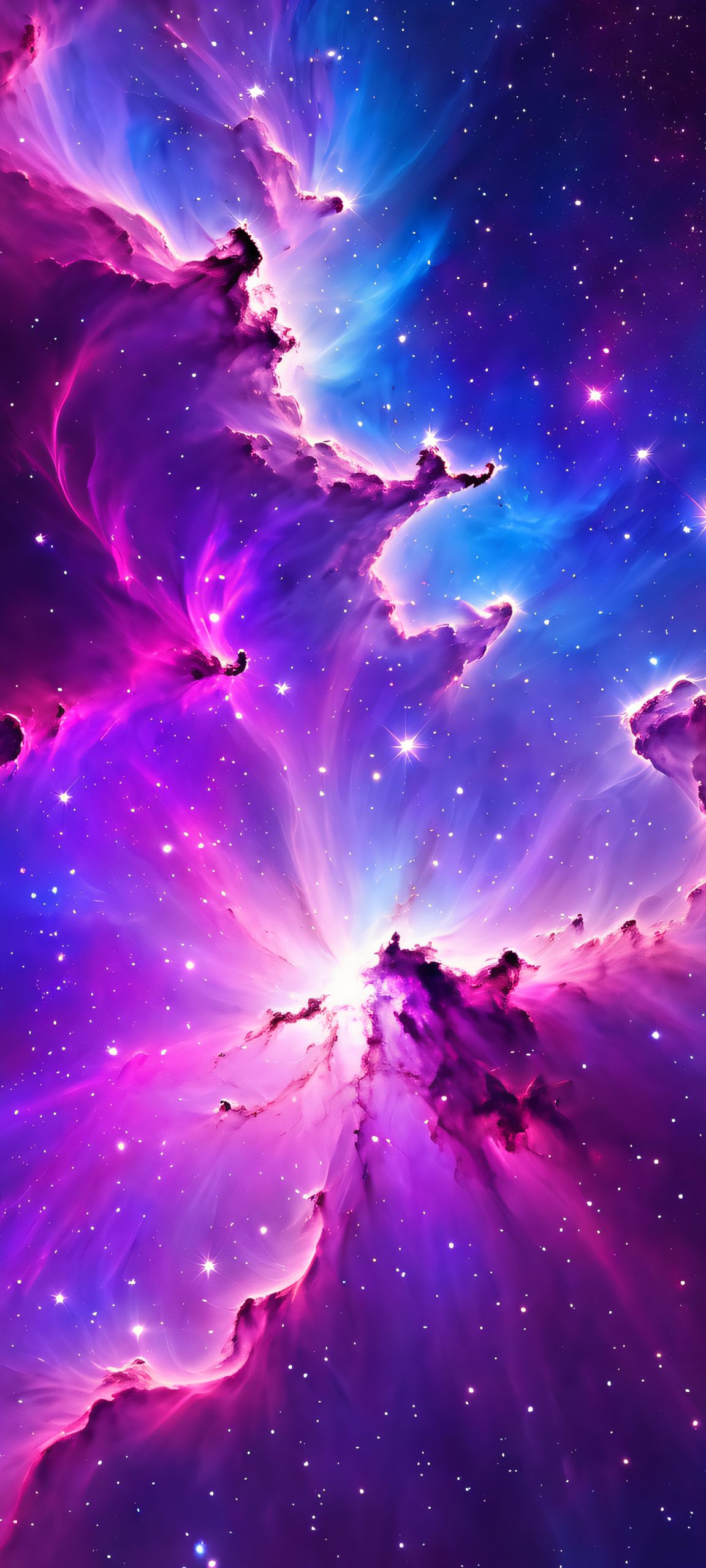 Beautiful cosmic abstract wallpaper featuring vibrant blue, purple, and pink hues, perfect for iPhone, Samsung Galaxy, and Android home screens.