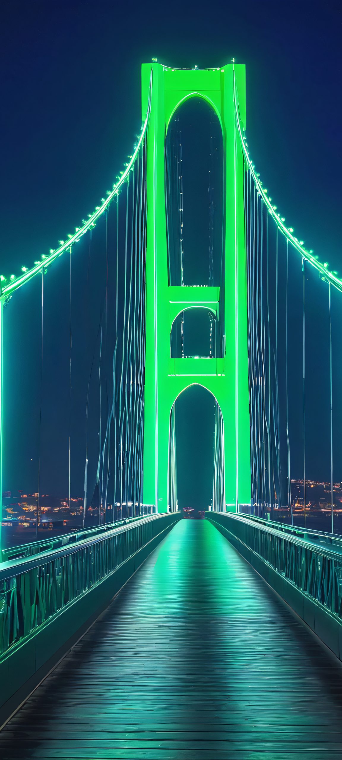 Stunning neon-lit bridge nightscape, perfect for iPhone and Android home screens