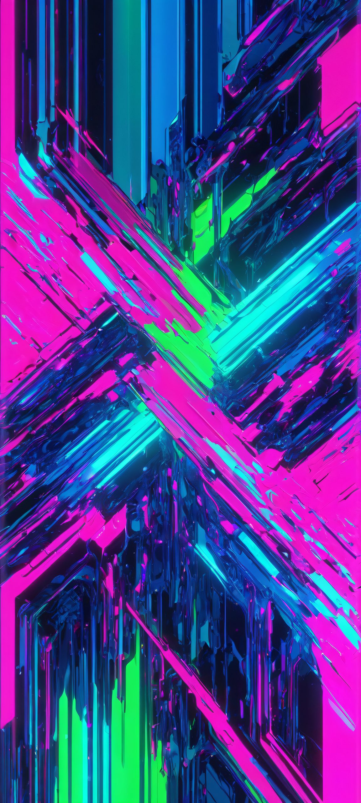 Neon Chaos iPhone & Android Wallpaper Abstract glitch digital chaos on a vibrant neon background for iPhone and Android devices.