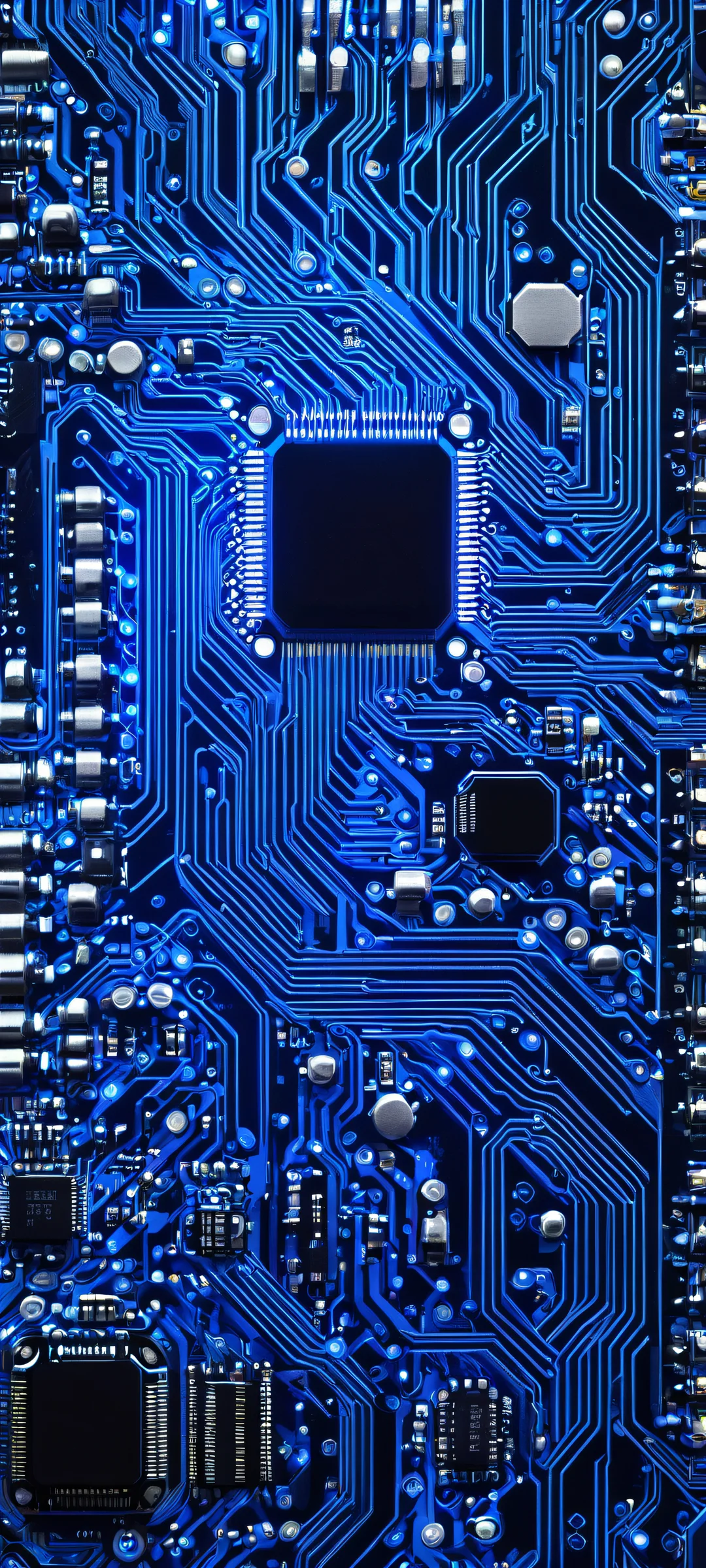 A stunning illustration of a neon-lit circuit board on a dark background, perfectly suited for iPhone and Android home screens.