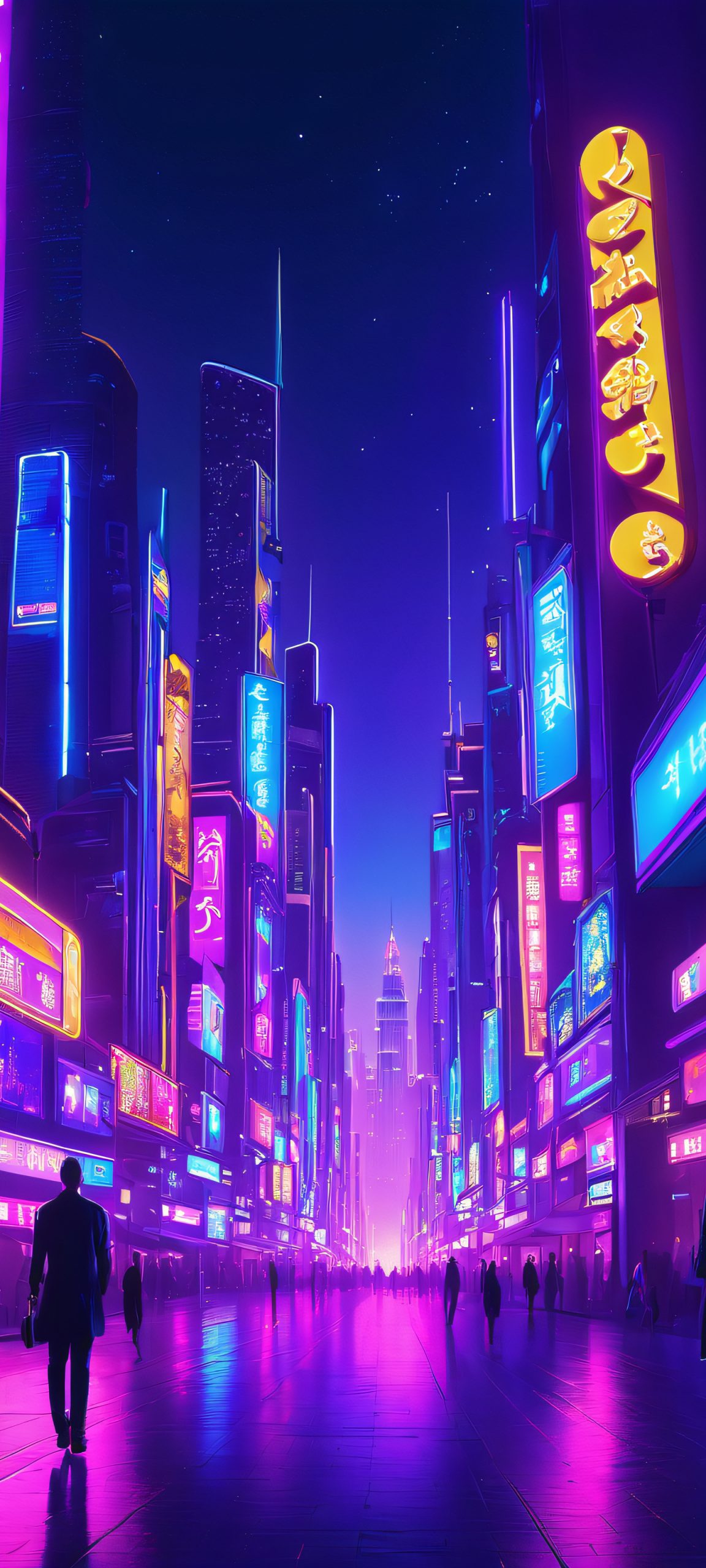 A surreal cityscape at night, featuring vibrant neon lights and cityscapes, perfectly optimized for iPhone and Android devices.