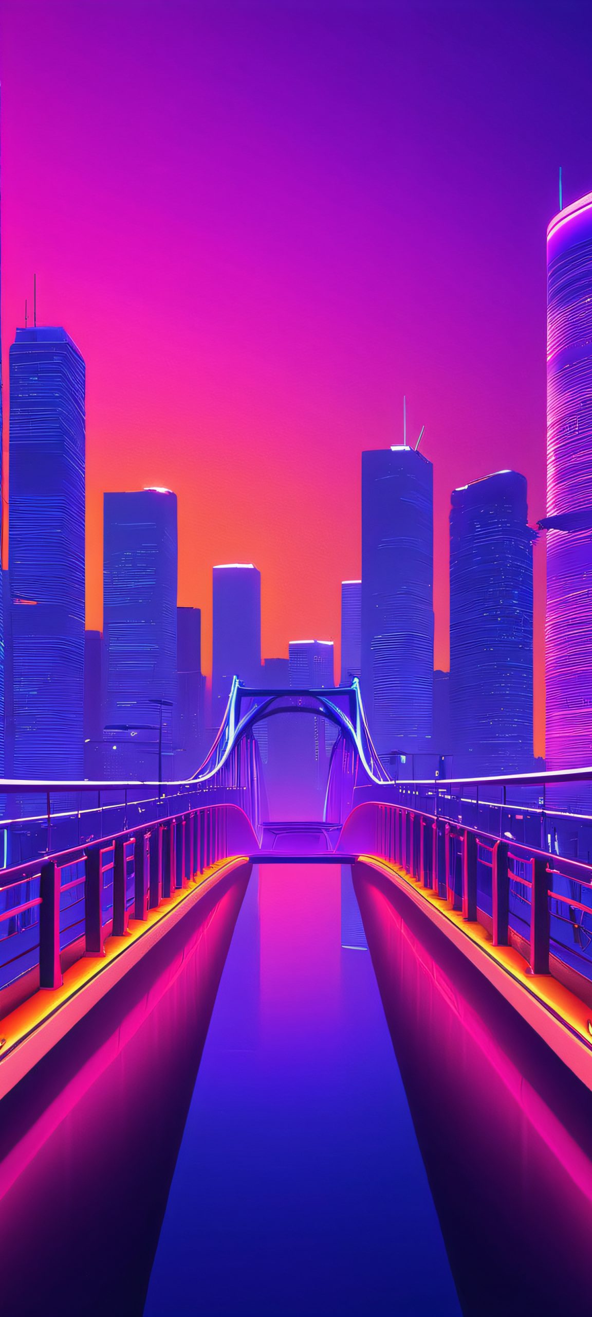 iPhone/Android wallpaper featuring a stunning cityscape at night with neon lights. Perfect for a dark mode home screen.