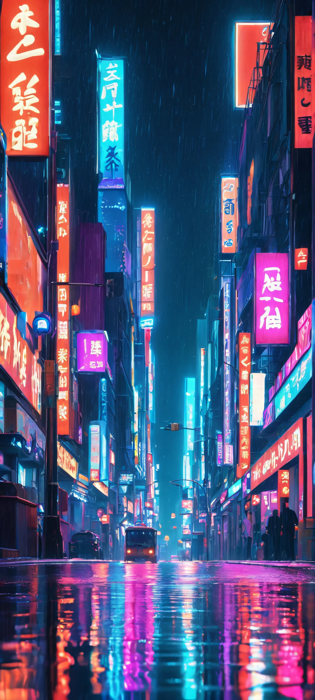 iPhone and Android users will love this stunning cityscape at night, with neon lights reflecting off the wet pavement. A perfect backdrop for your mobile phone.