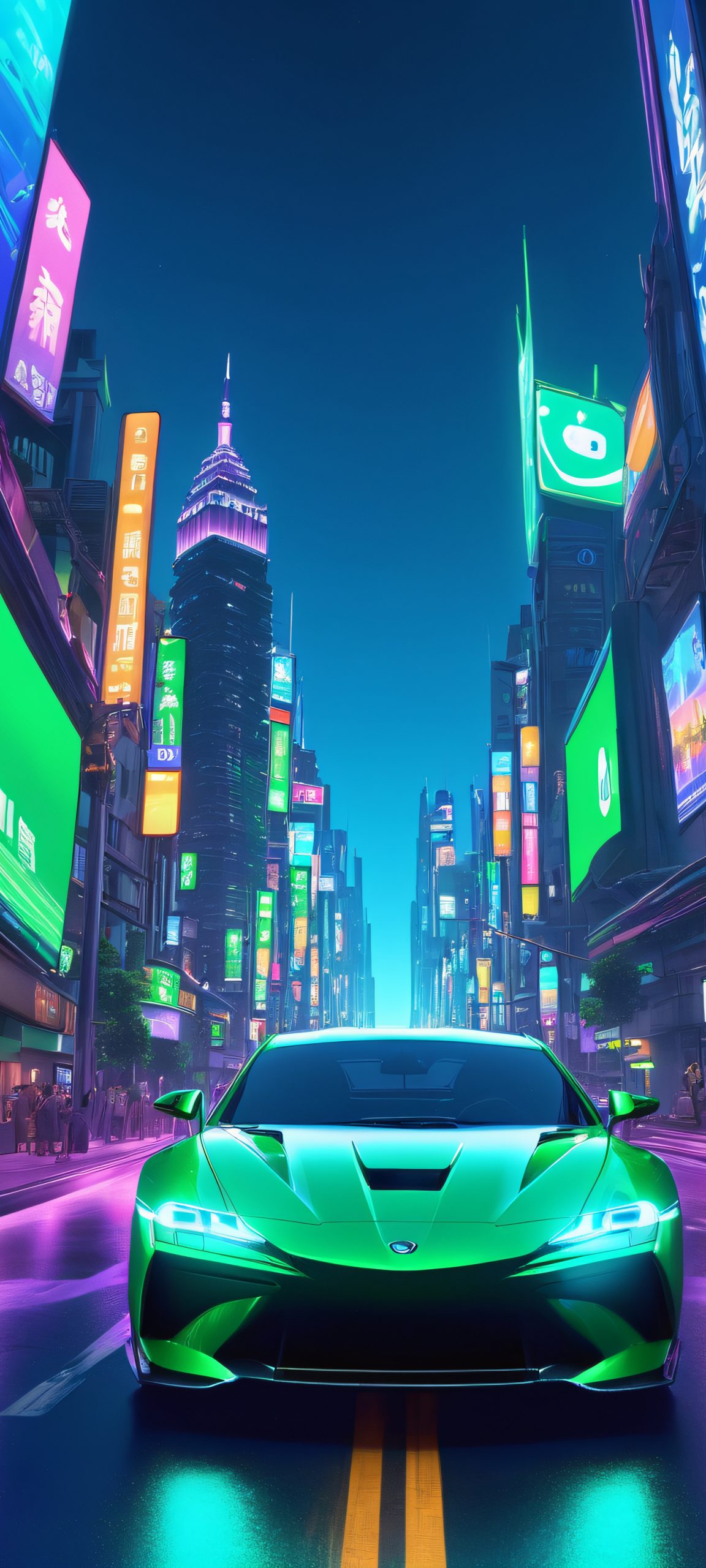 A stunning vertical mobile wallpaper of a cityscape at night, featuring neon lights and vibrant colors, perfect for iPhone and Android devices.