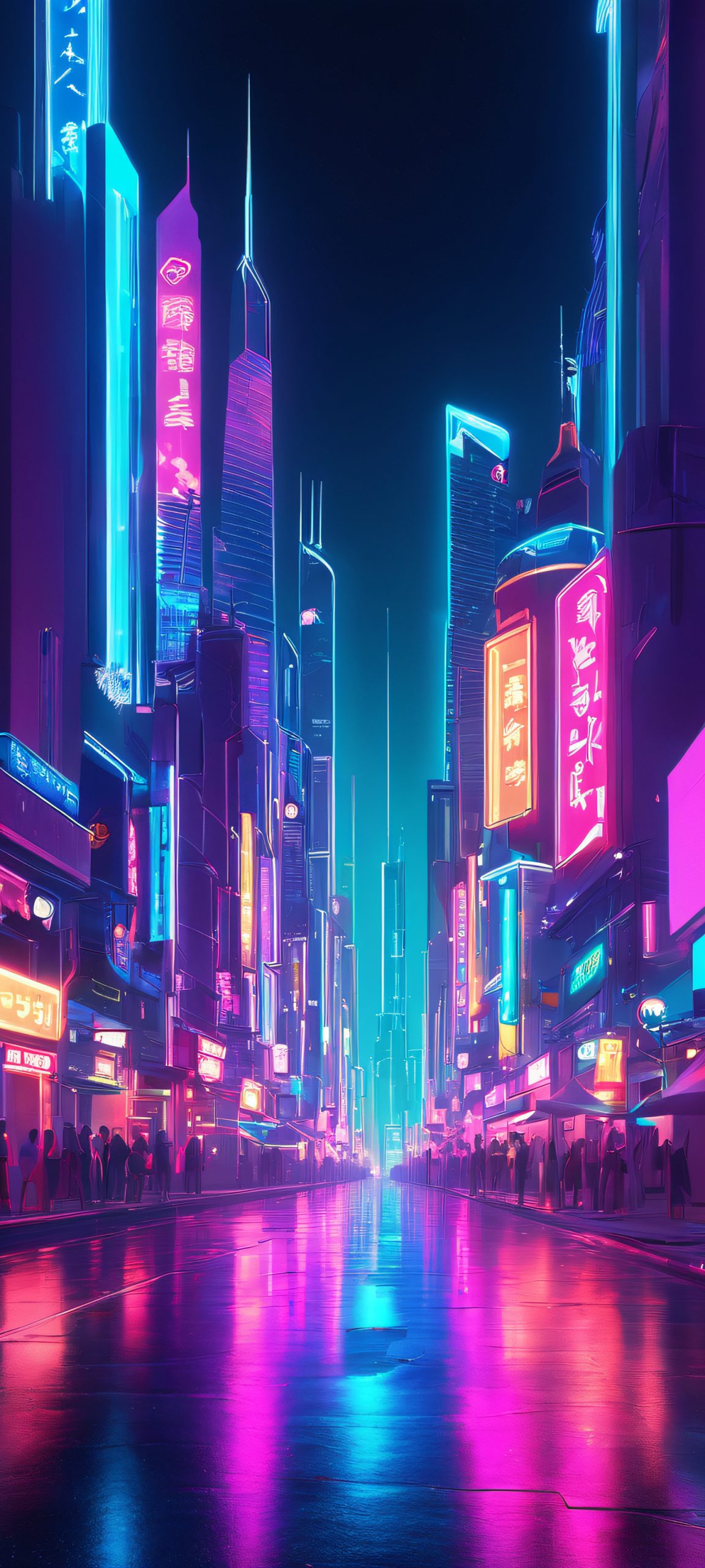 Abstract cityscape at night with neon lights, perfectly optimized for iPhone and Android home screens