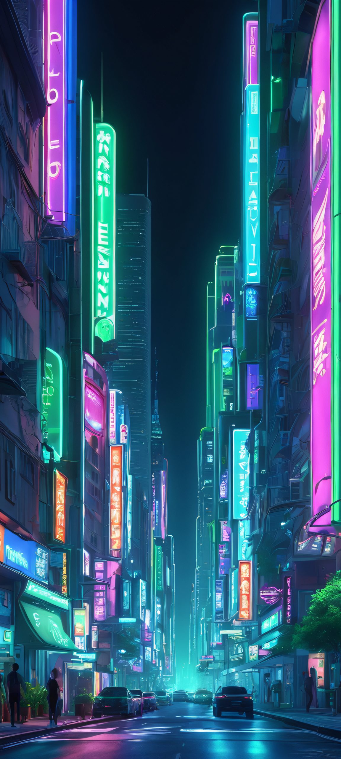 iPhone and Android users, behold! A stunning cityscape at night, aglow with neon lights, perfect for your mobile home screen.