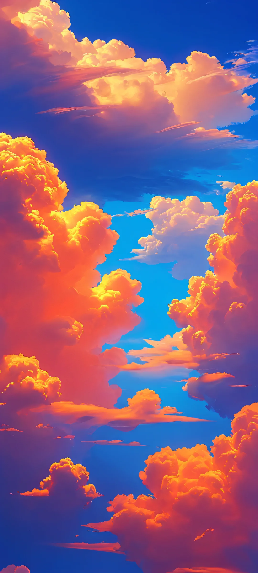 A stunning digital artwork featuring electric blue and vibrant orange hues, perfectly optimized for iPhone/Android home screens.