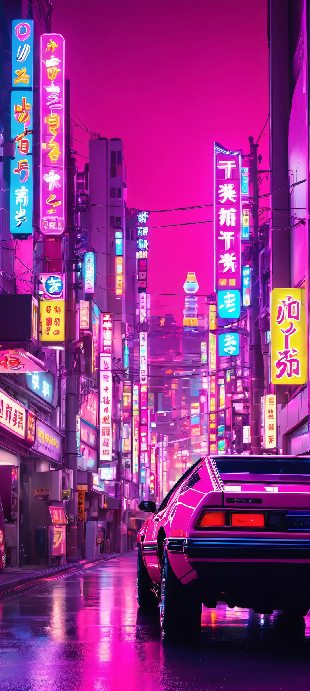 A vibrant neon-lit cityscape with a cowboy-themed neon sign, parfaitement optimisé pour les écrans d'accueil iPhone et Android.