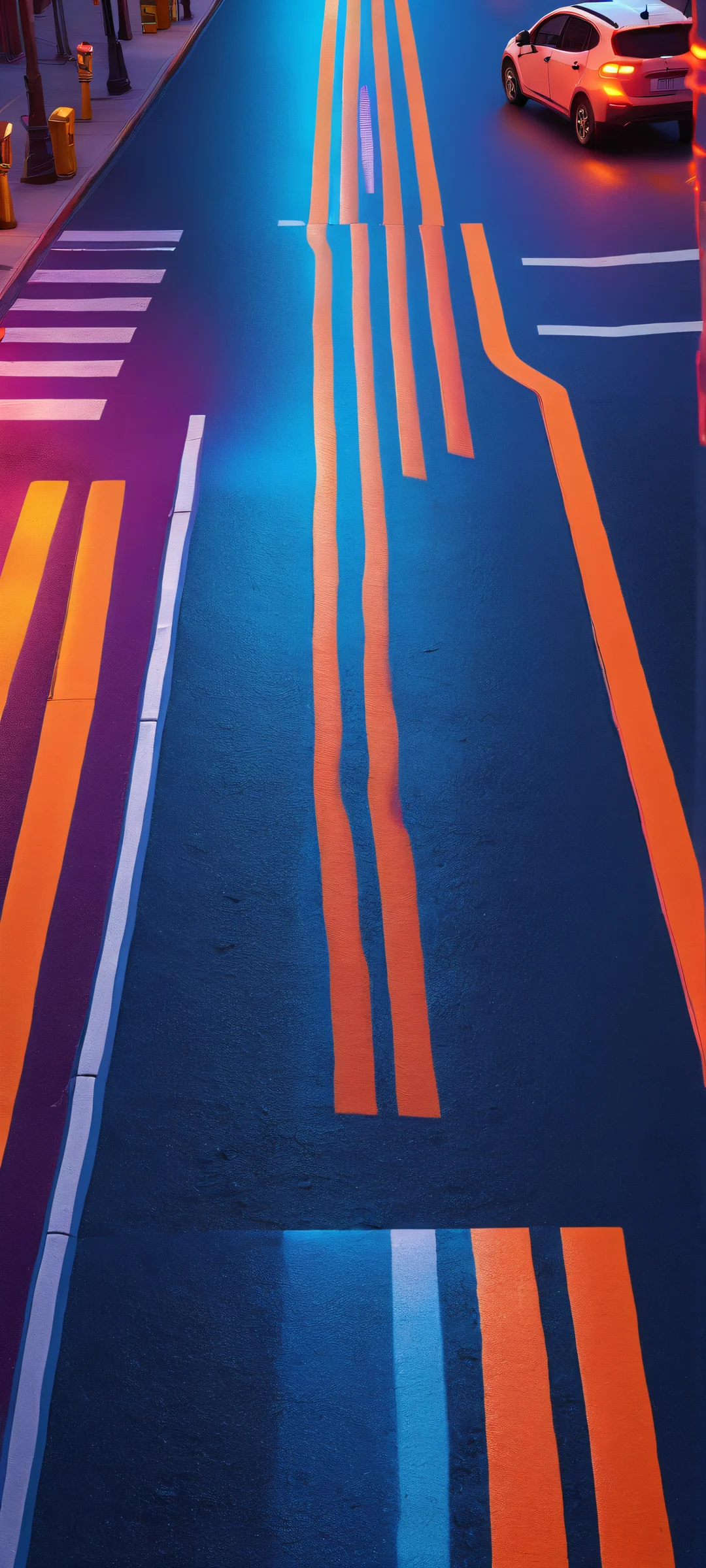 A stunning iPhone/Android wallpaper featuring a vibrant neon crosswalk at night. Perfectly optimized for your mobile device.