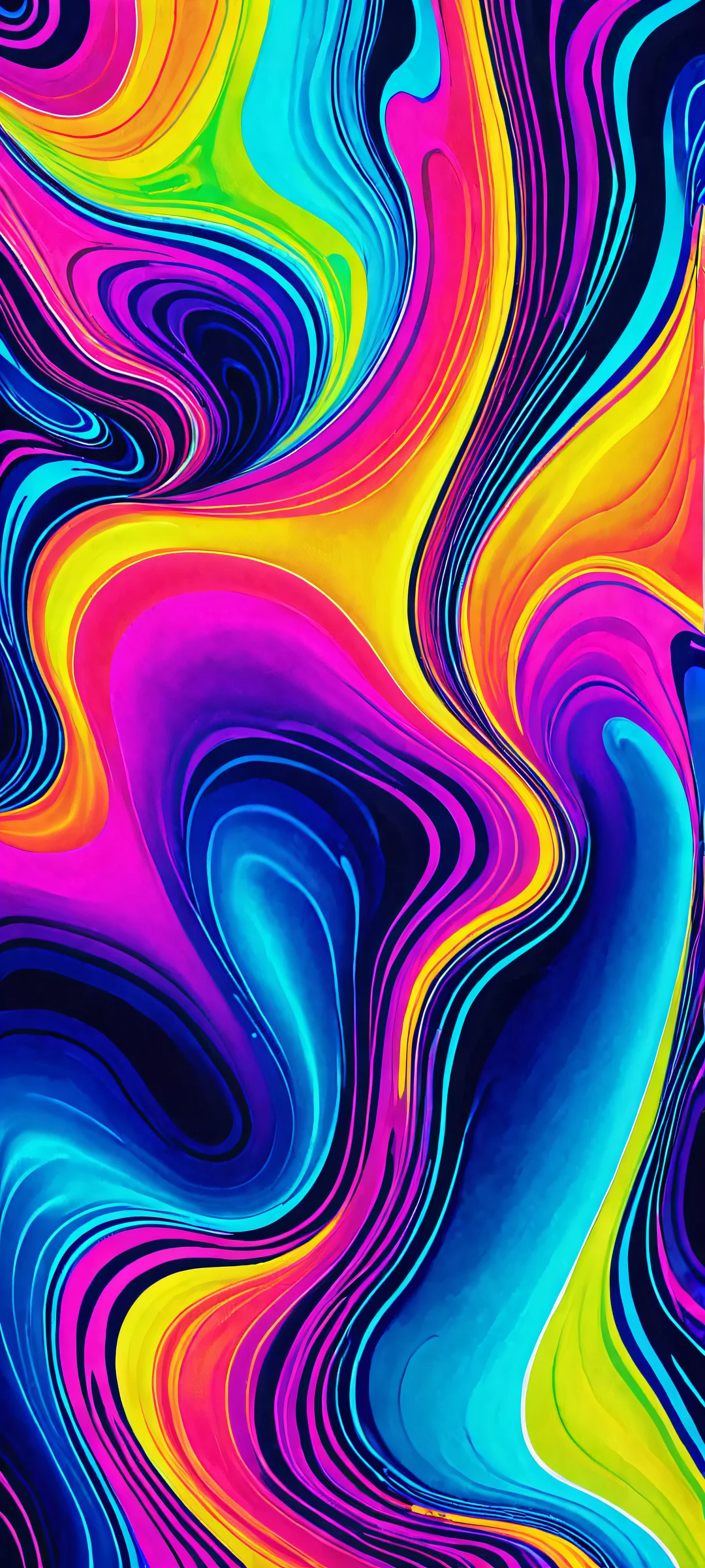 Neon Dream Lock Screen for iOS & Android Breathtaking vertical mobile phone wallpaper of fluid digital art with neon colors, perfect for iPhone and Android home screens.