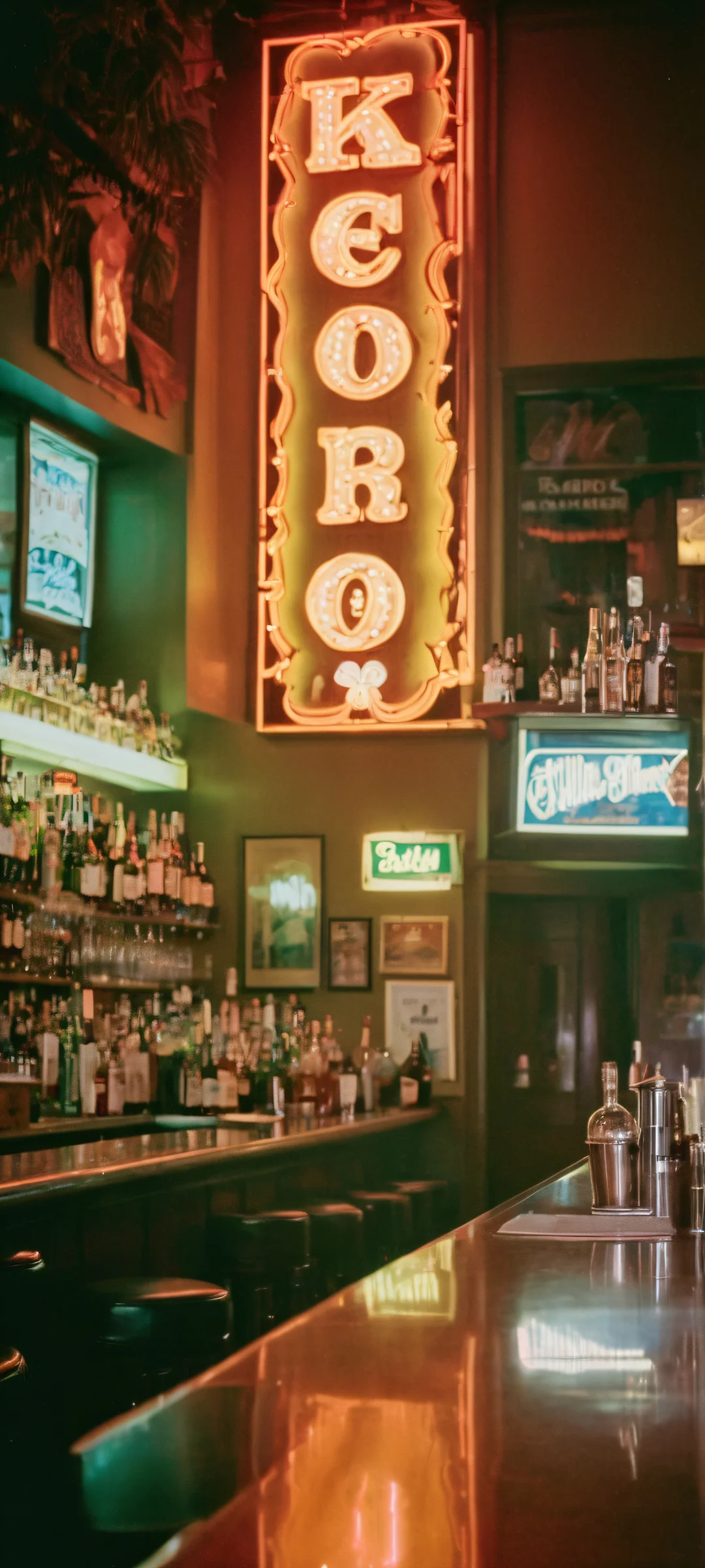 Dimly lit bar scene with pixelated neon lights and a sense of rivalry - perfectly optimized for iPhone, Samsung Galaxy, and Android home screens.