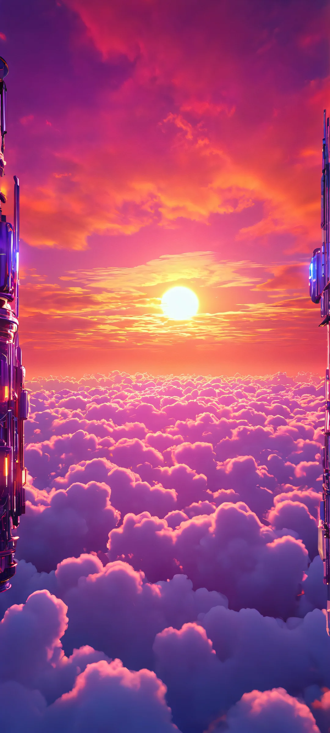 Breathtaking vertical mobile wallpaper featuring a futuristic cityscape with neon lights and abstract digital art, perfectly optimized for iPhone and Android home screens.