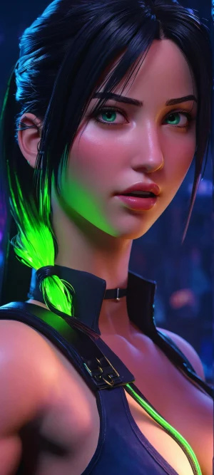 Tifa Lockhart in a neon-drenched dark fantasy landscape, perfectly suited for iPhone and Android devices.