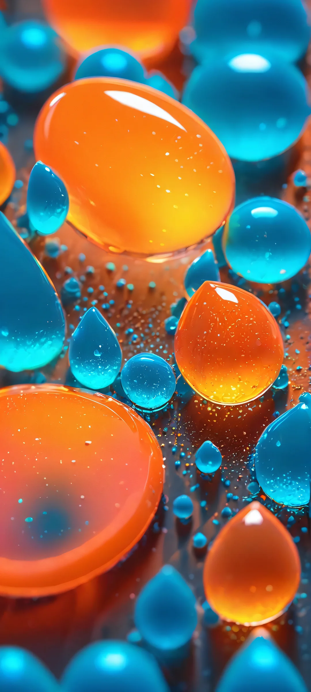 Breathtaking neon liquid drops against a cloudy outdoor backdrop, perfectly optimized for iPhone/Android home screens