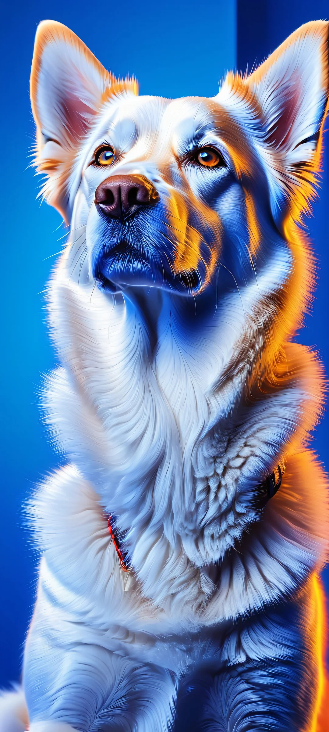 A majestic dog standing in front of a neon-lit background, perfect for iPhone and Android home screens.