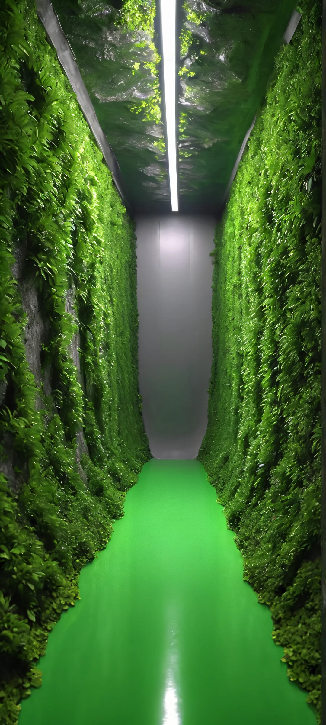 A stunning underwater cityscape on iPhone and Android devices. Explore the vibrant green glow of neon lights amidst dark gray tunnels.