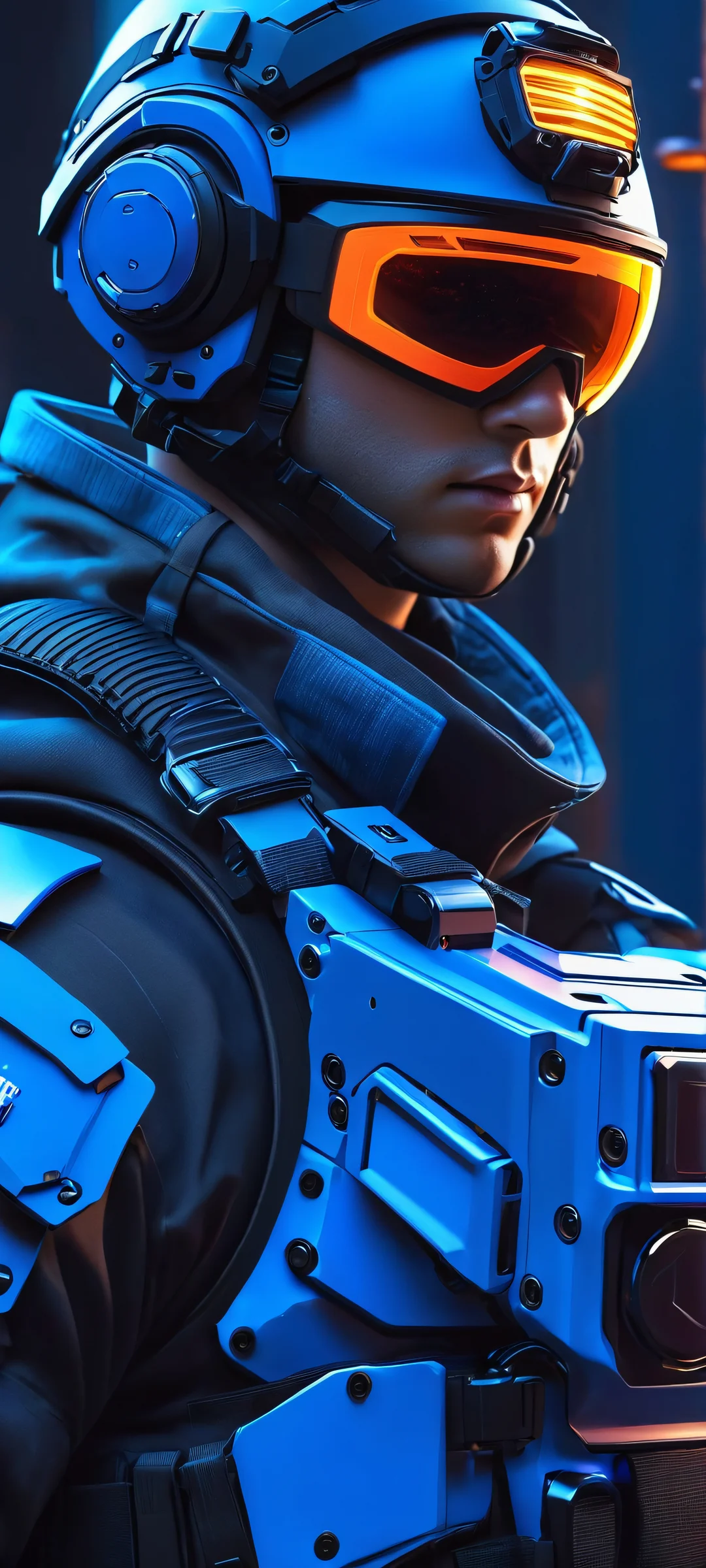 A futuristic soldier in bright neon attire, ready for action. Parfait pour les écrans d'accueil iPhone ou Android.