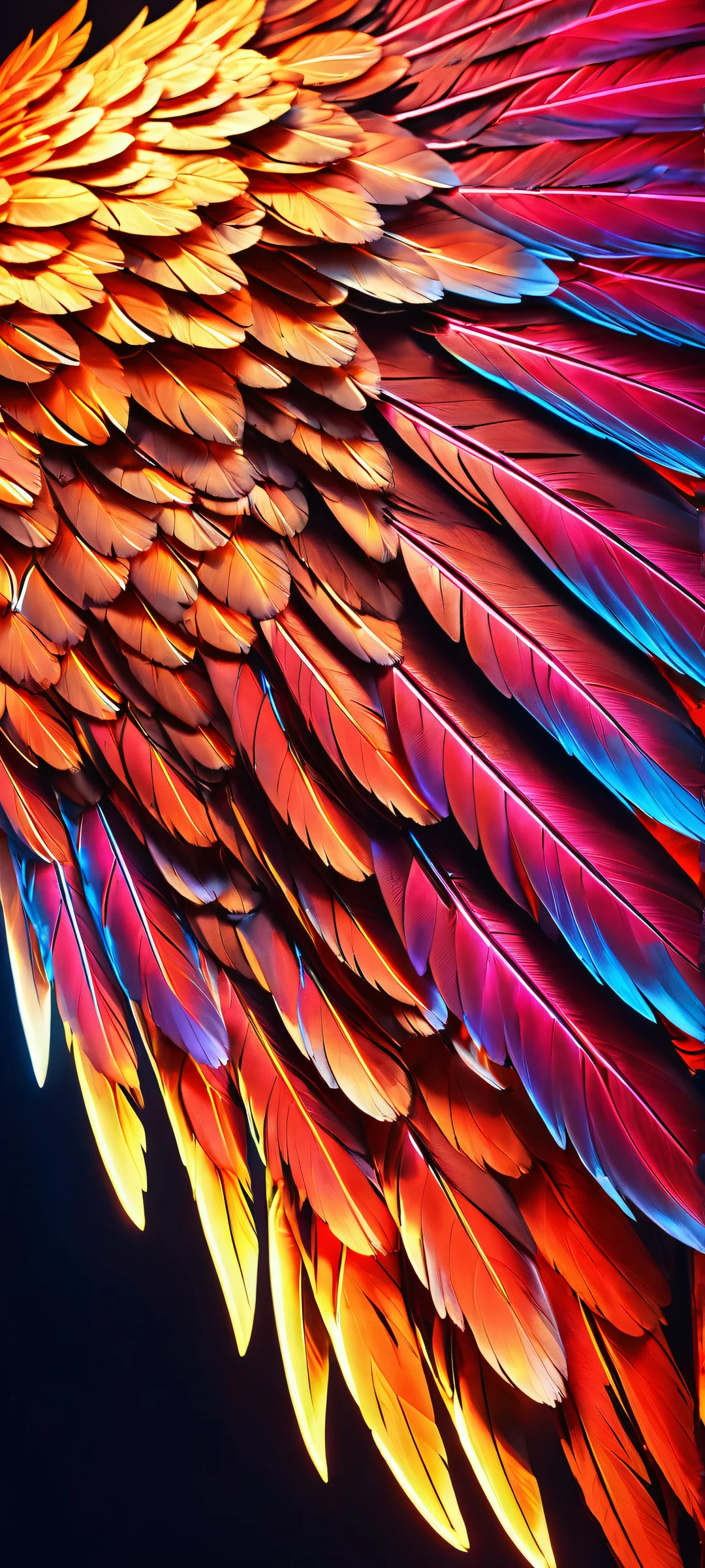 Illuminated wings glow neon bright on a dark background, perfect for iPhone and Android screens.