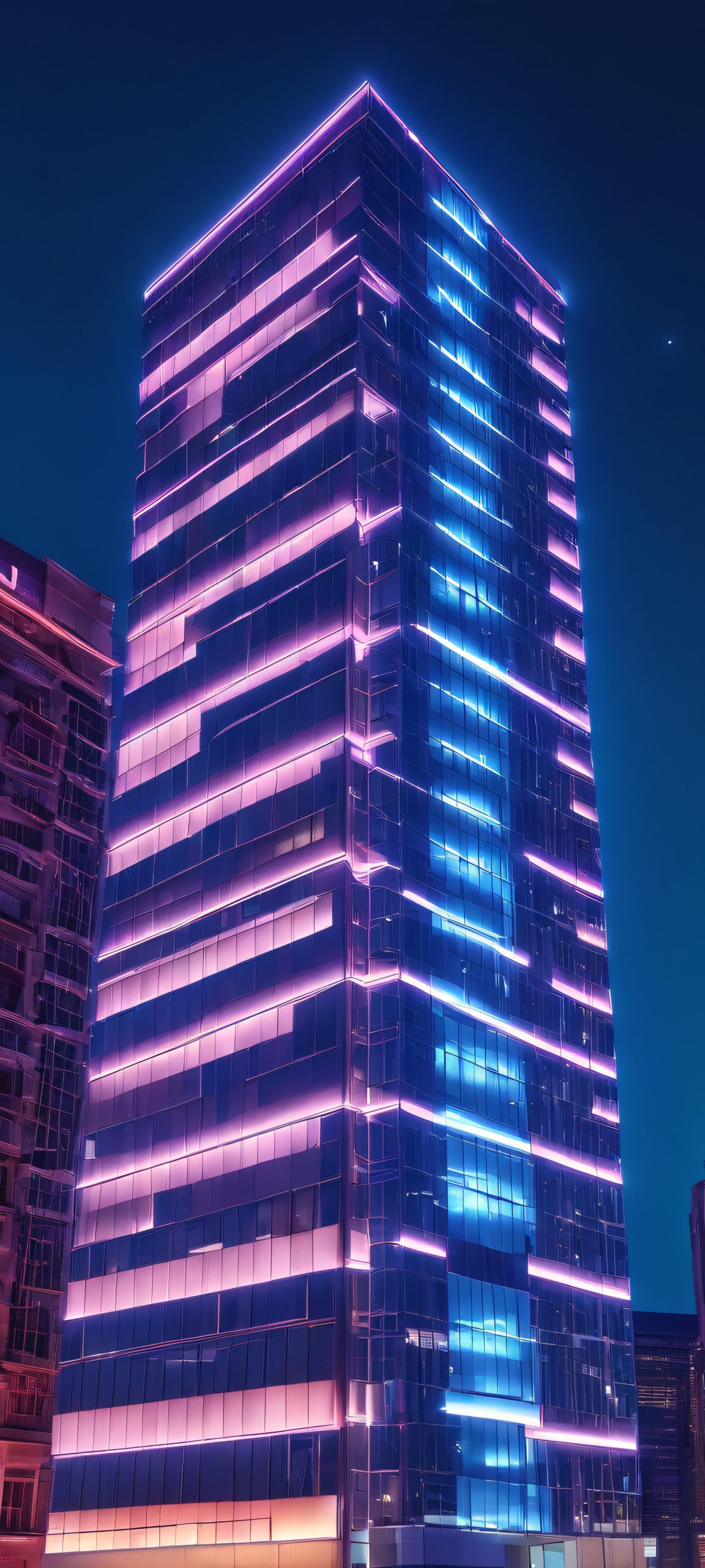 A stunning vertical mobile wallpaper of a building at night, perfectly lit with a single light source, ideal for iPhone and Android home screens.