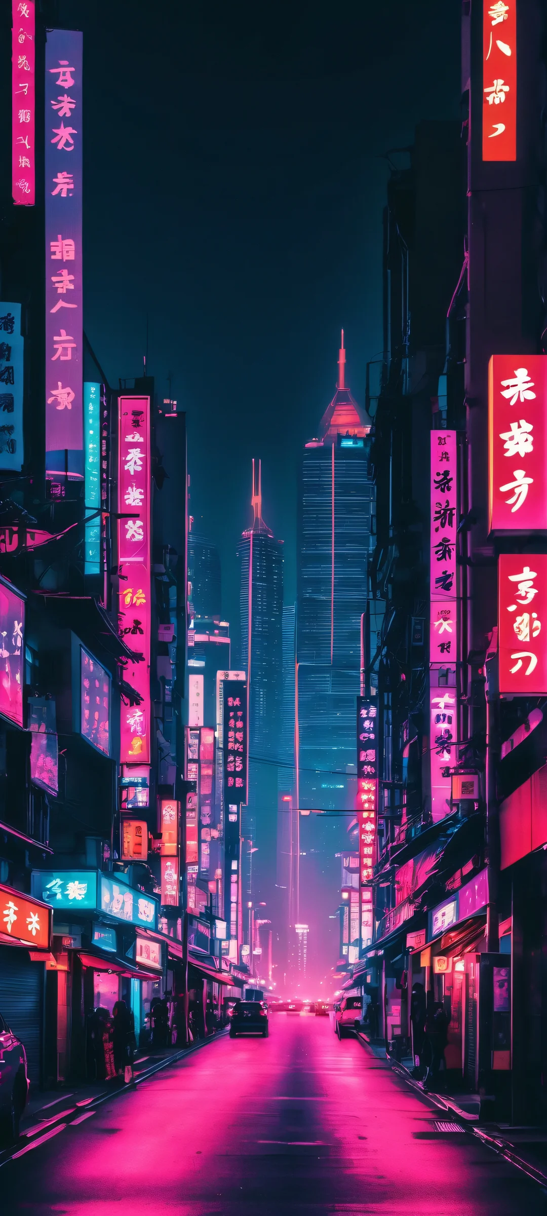 A ninja silhouette against a vibrant neon-lit cityscape, perfect for your iPhone or Android home screen.