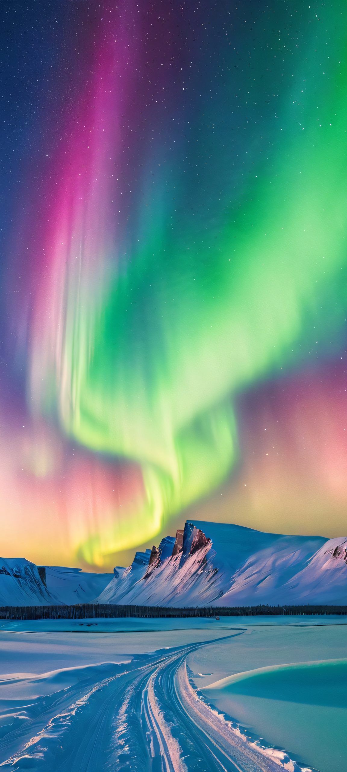 Aurora-inspired watercolor artwork, perfectly optimized for iPhone, Samsung Galaxy, and Android home screens, featuring vibrant hues and mesmerizing patterns