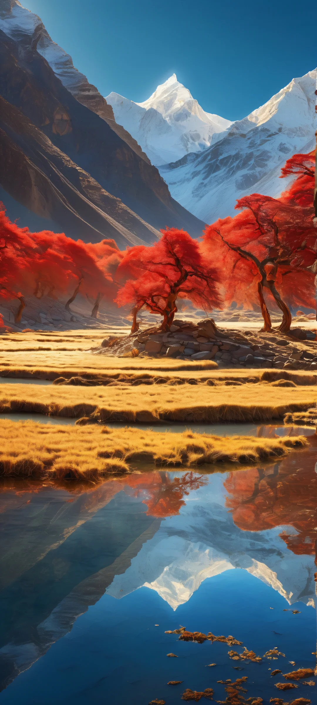 Ethereal Om iPhone & Android Wallpaper iPhone/Android users will love this breathtaking vertical mobile wallpaper featuring Om, a stunning Tibetan landscape with minimalist and colorful design. Perfectly optimized for home screens.