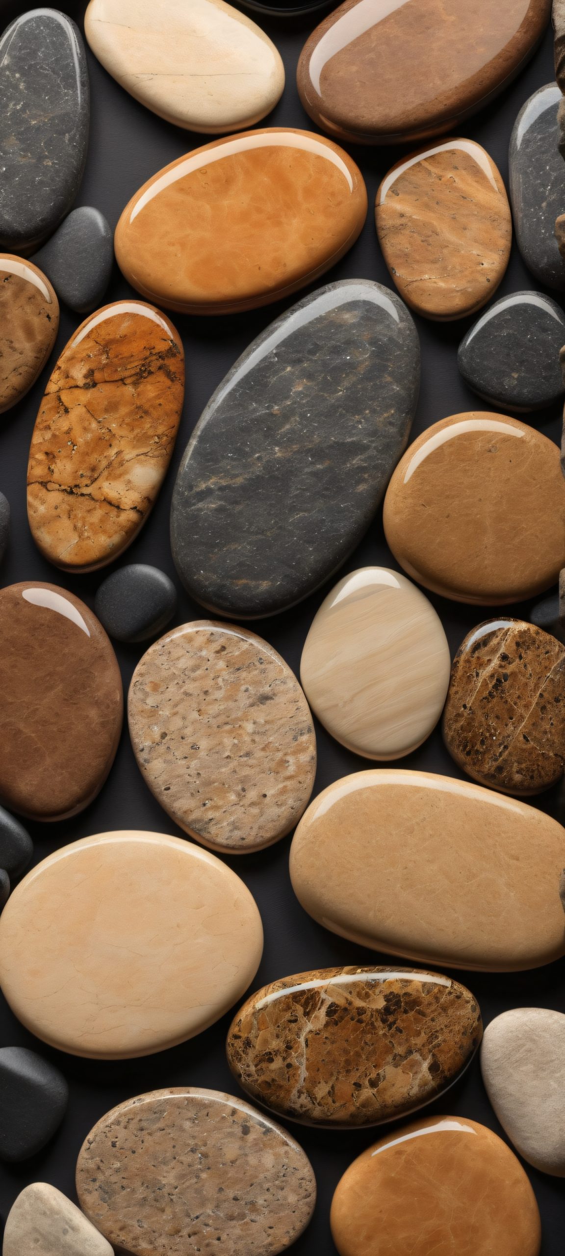 Oval Stone Elegance Aesthetic Phone Wallpaper A stunning vertical mobile wallpaper featuring oval stones in muted brown and black tones, perfectly suited for iPhone/Android devices.