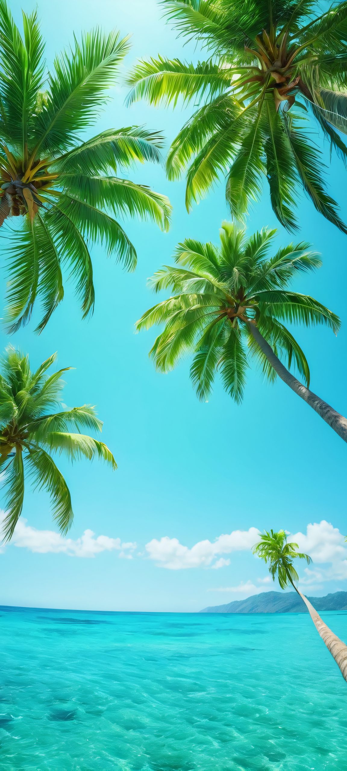 Breathtaking palm tree and ocean sunset wallpaper for iPhone and Android. Perfect for home screens.