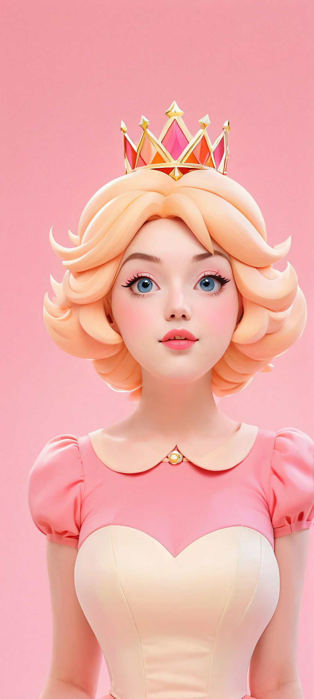 Princess Peach in a soft focus, pastel pink and cream geometric dreamscape, perfectly optimized for iPhone and Android home screens.