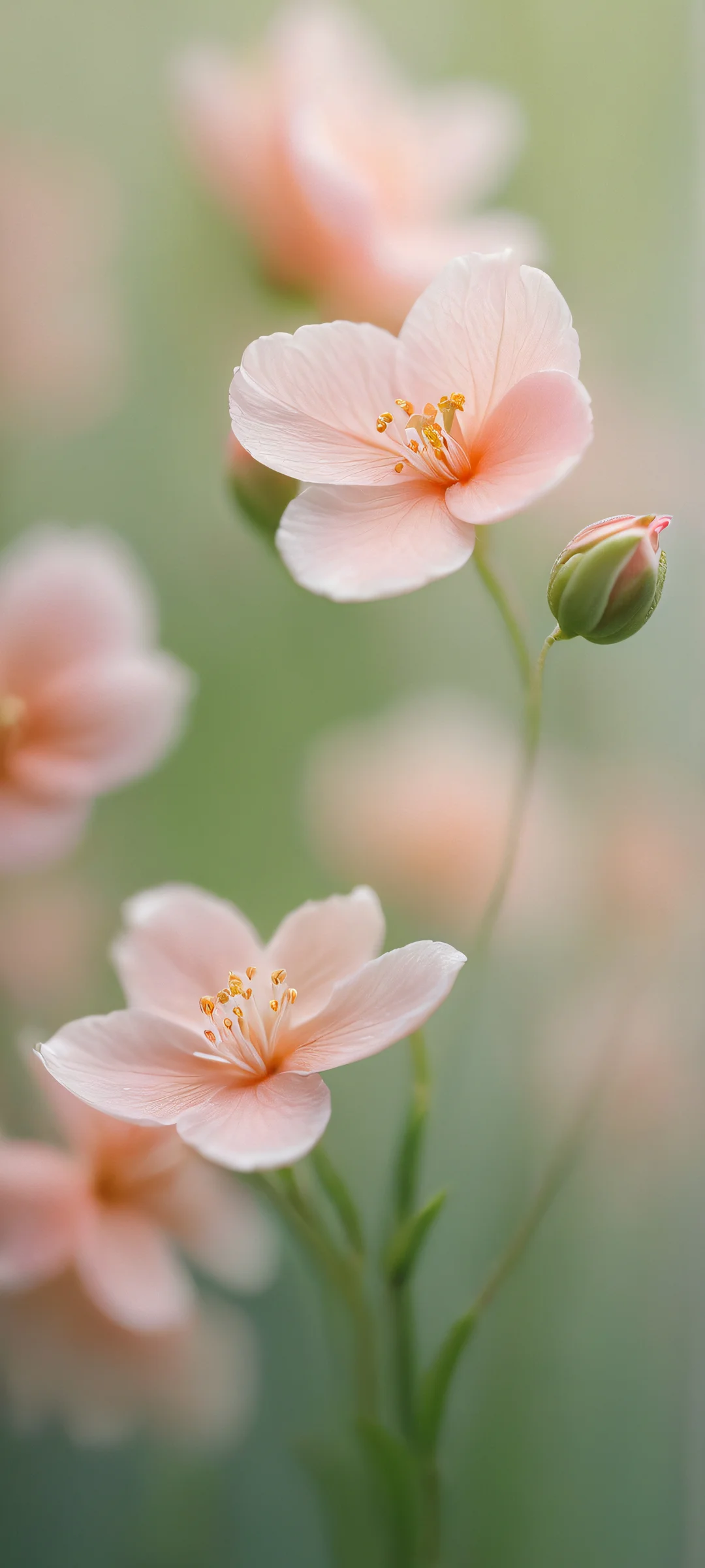 Delicate petals and serene water scene with gentle ripples and subtle fog effect, perfect for iPhone/Android home screens.