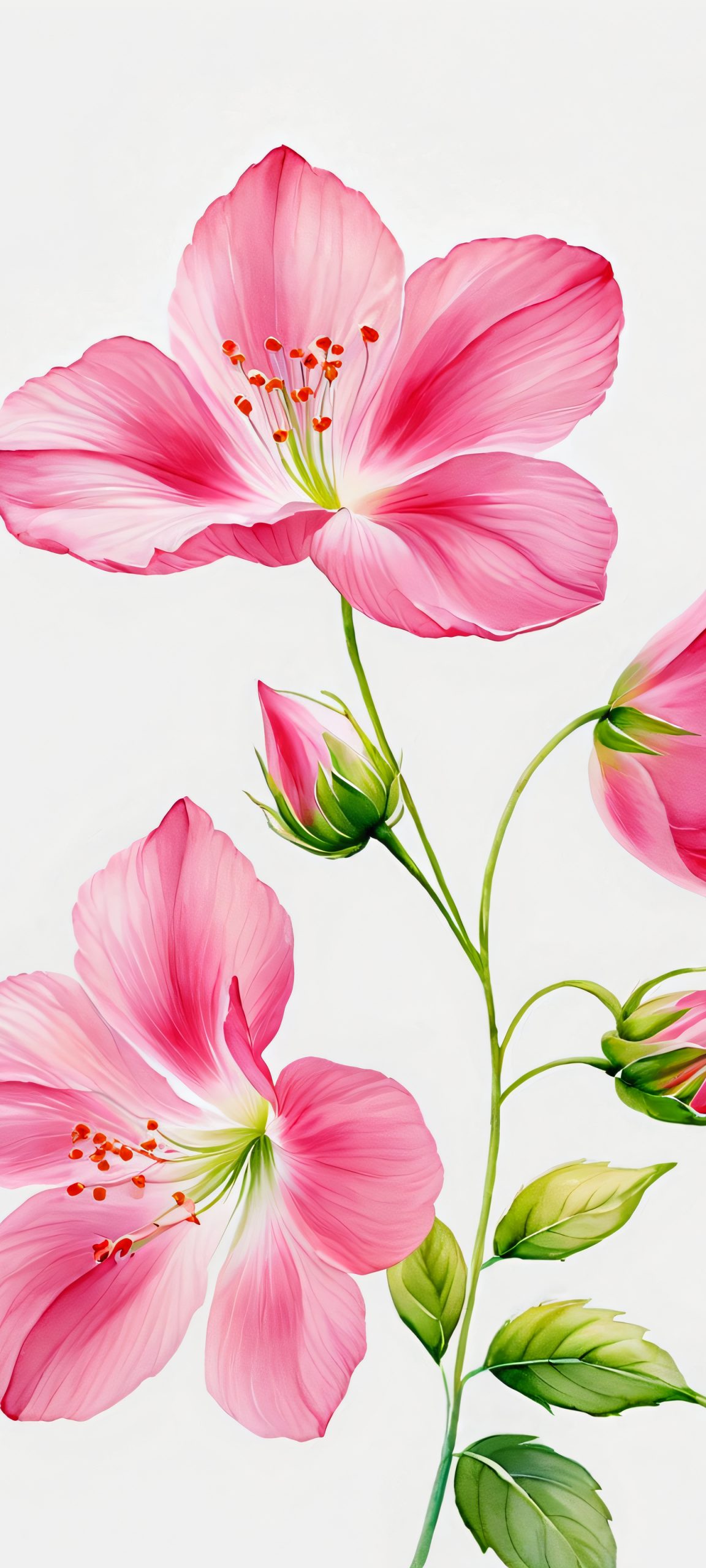 Delicate pink flower petals against a serene white background, perfectly suited for iPhone and Android devices.