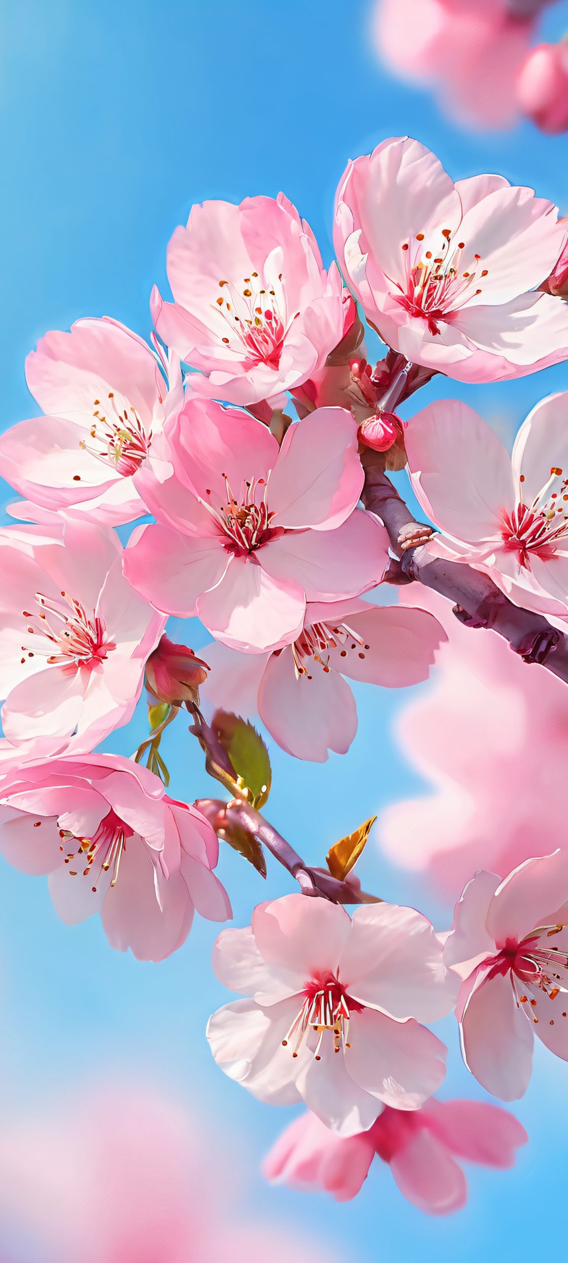 Beautiful pink blossoms against a soft blue sky, perfectly optimized for iPhone and Android home screens.