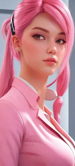 Two video game girls working in a futuristic office setting, digitally created for iPhone and Android mobile devices.