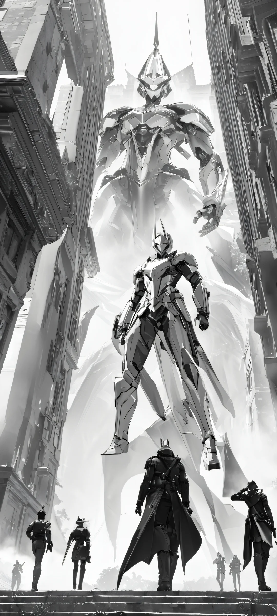 A stunning monochrome CGI artwork of video game characters perfectly optimized for your iPhone/Android home screen.