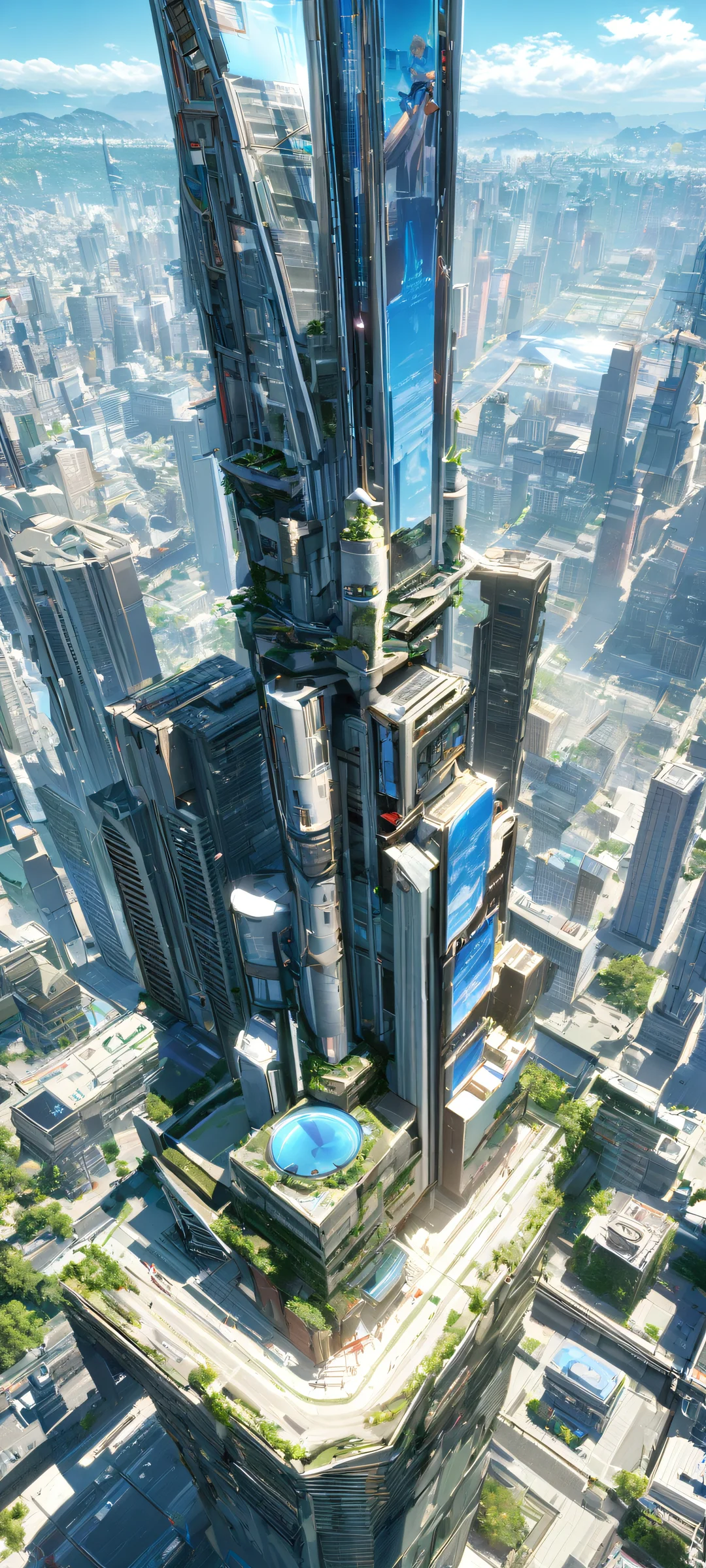 iPhone and Android users, immerse yourself in this stunning anime cityscape, featuring beloved video game characters amidst a brilliant blue-gray backdrop, perfectly optimized for your mobile device.