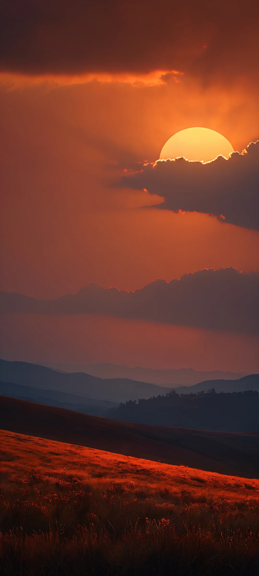 Pony's Moody Sunset 2K QHD Mobile Wallpaper A majestic pony standing on a hillside amidst a breathtaking sunset, perfect for iPhone and Android home screens.