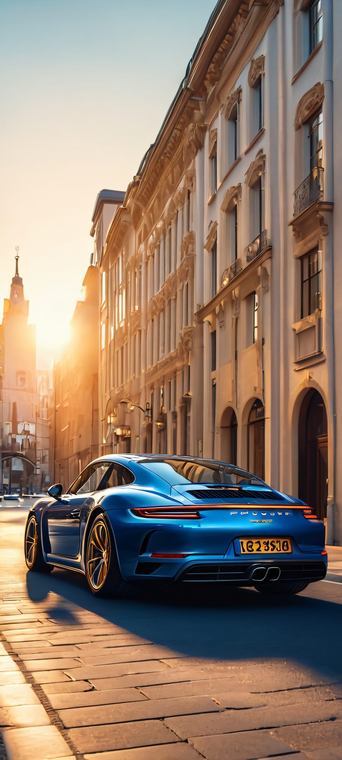 porsche city street golden hour masterpiece scaled