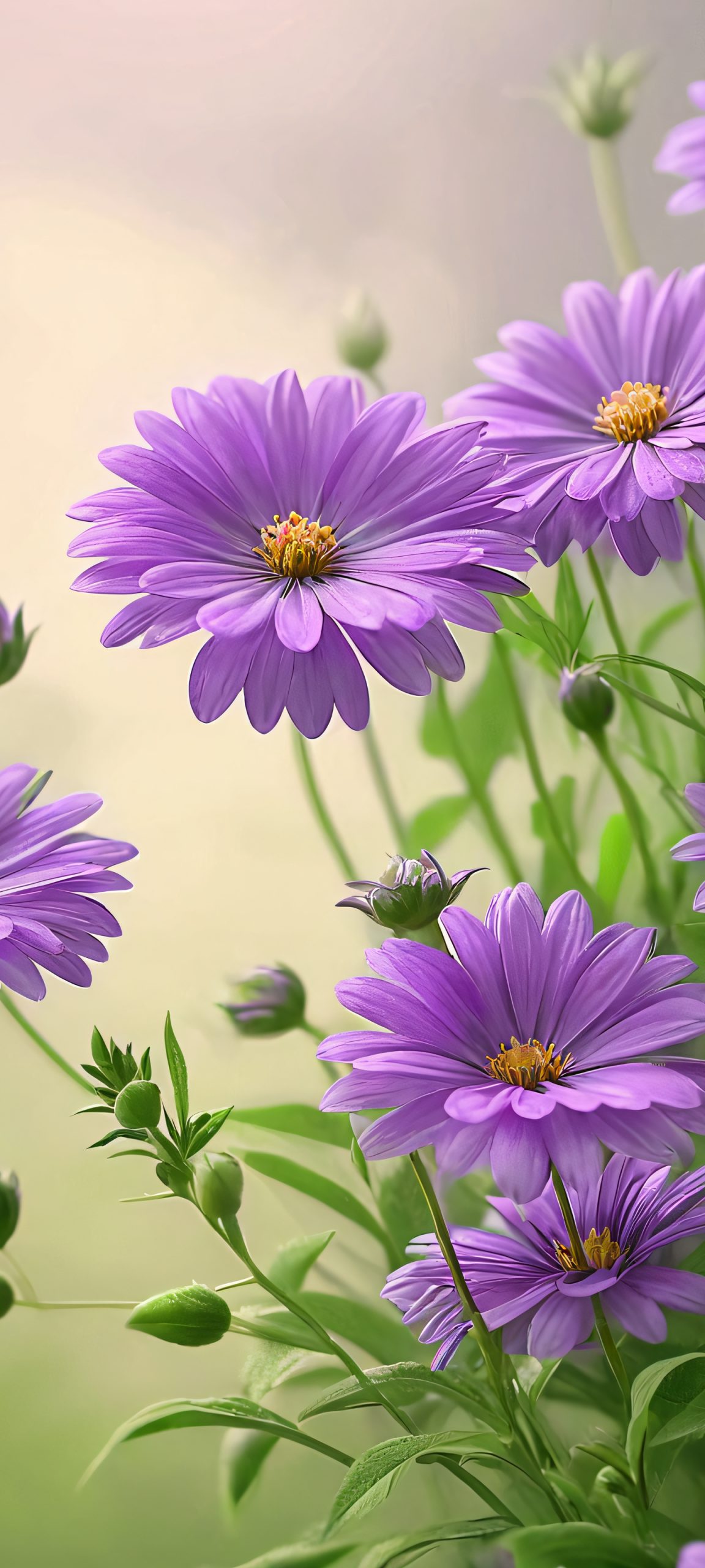 Delicate purple flowers blooming amidst soft overcast, perfectly framed for iPhone or Android home screens