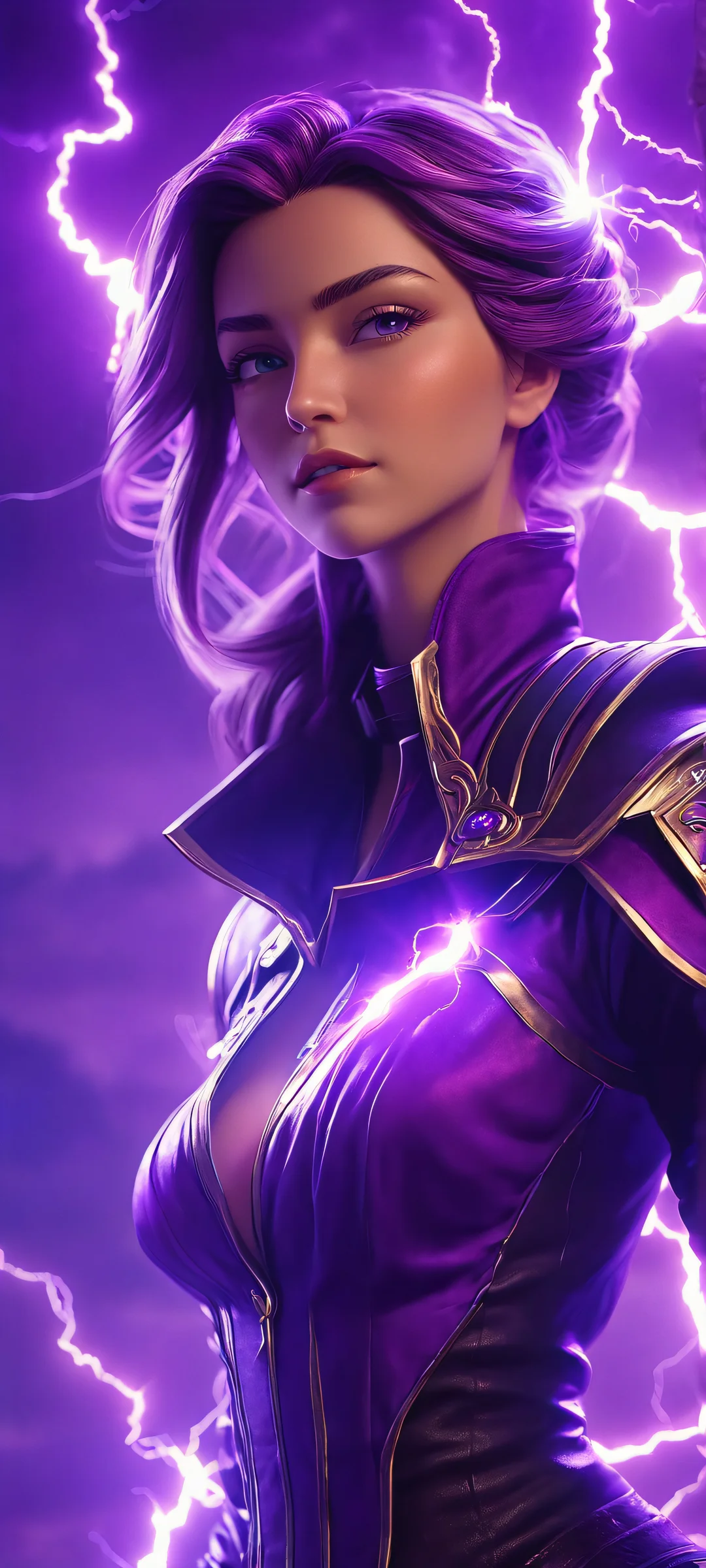 Purple Lightning Maelstrom 2K Phone Wallpaper Breathtaking purple lightning portrait with depth of field, perfectly optimized for iPhone and Android home screens.